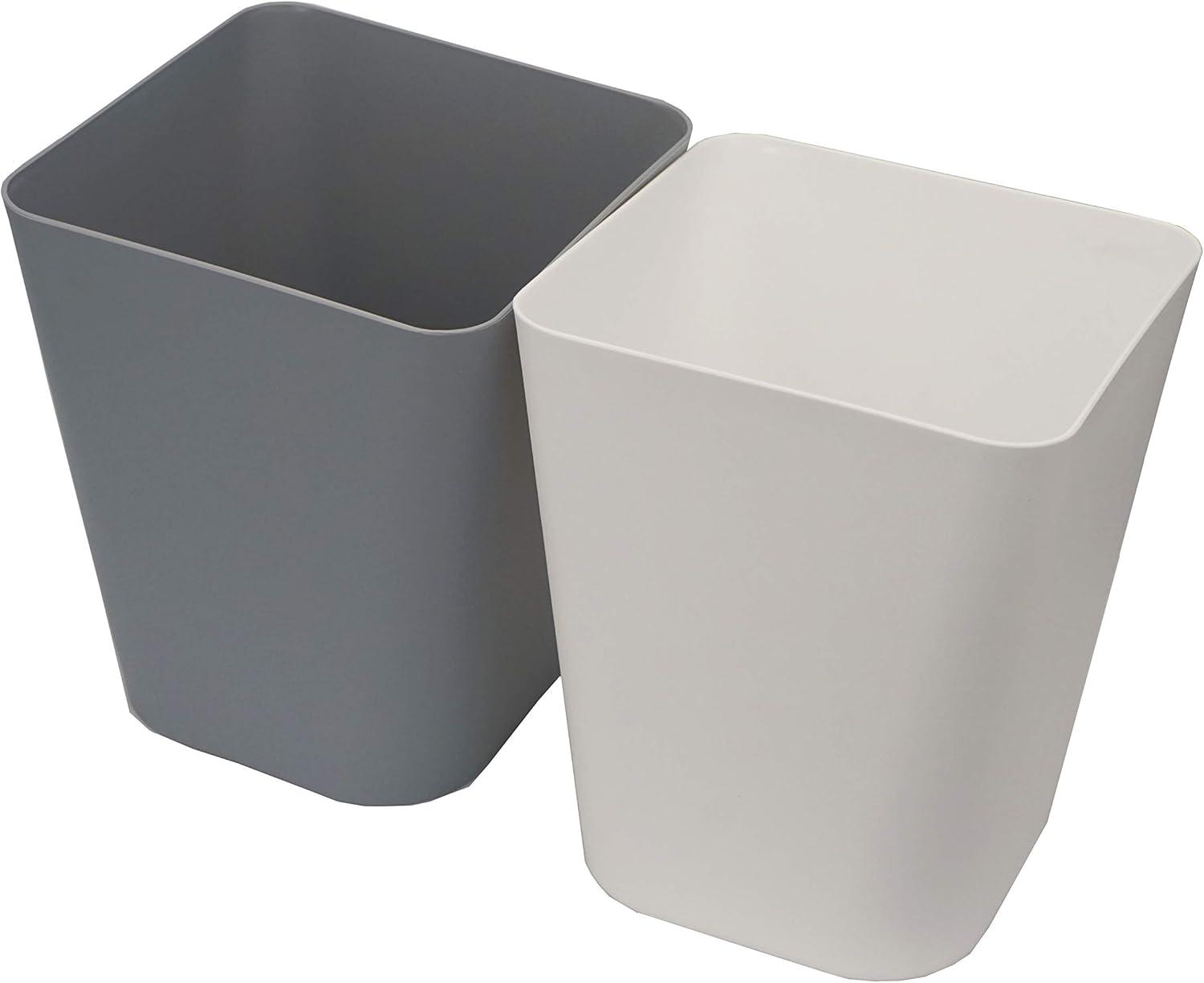 White and Gray 1.6 Gallon Plastic Wastebasket Set