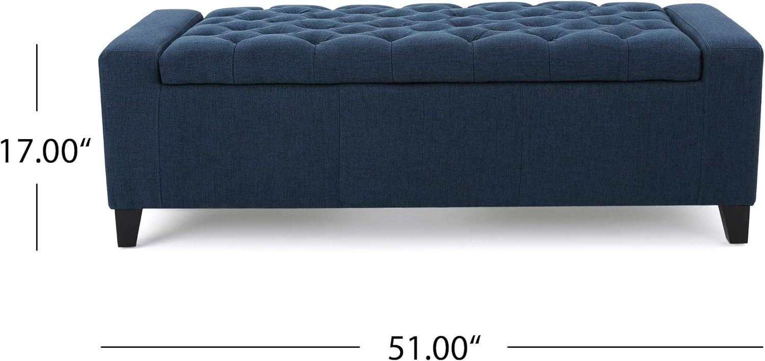 Dark Blue Tufted Fabric Storage Ottoman with Birch Legs