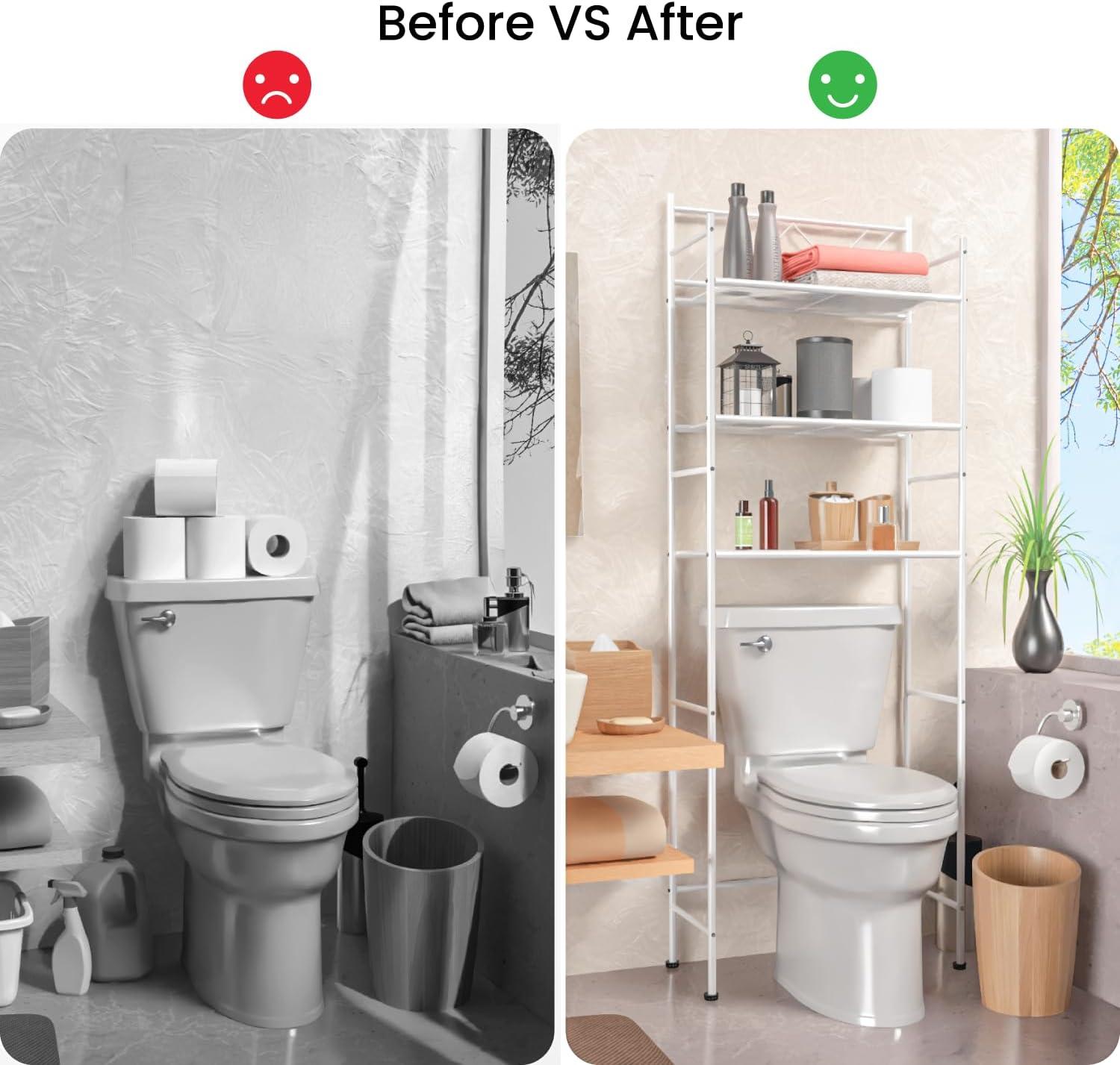 Home Zone Living 3 Tier Over The Toilet Bathroom Storage Rack, White