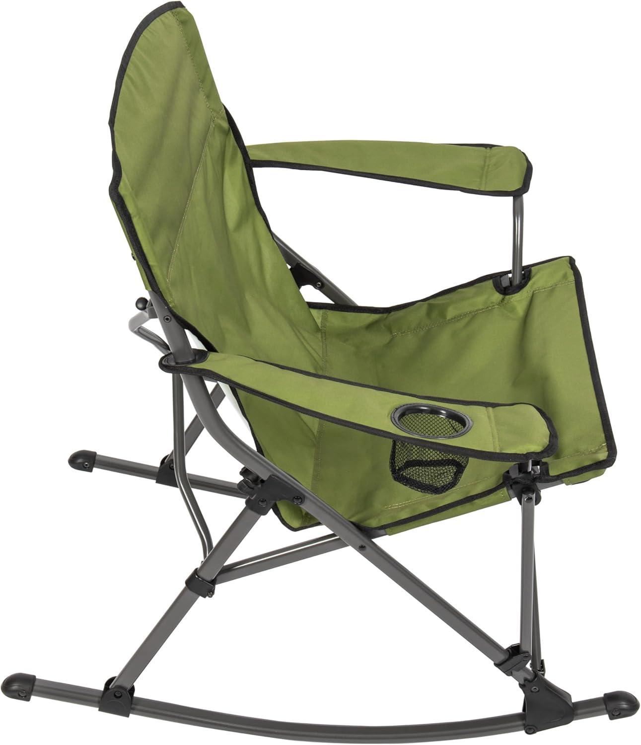 Moss Green Polyester Folding Rocking Quad Chair with Cup Holder