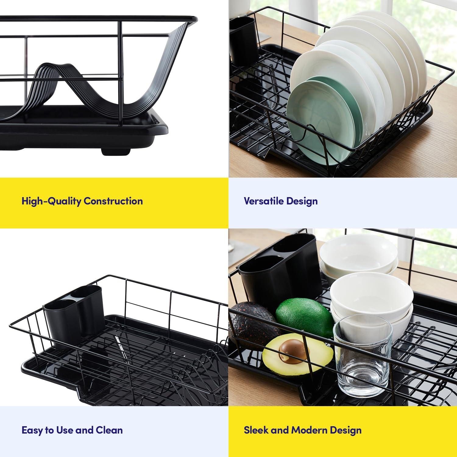 Steel 3-Piece Large Dish Drainer, Black