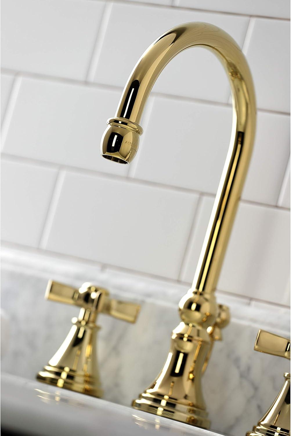 Kingston Brass Millennium Two-Handle 3-Hole Deck Mount Widespread Bathroom Faucet with Brass Pop-Up Drain