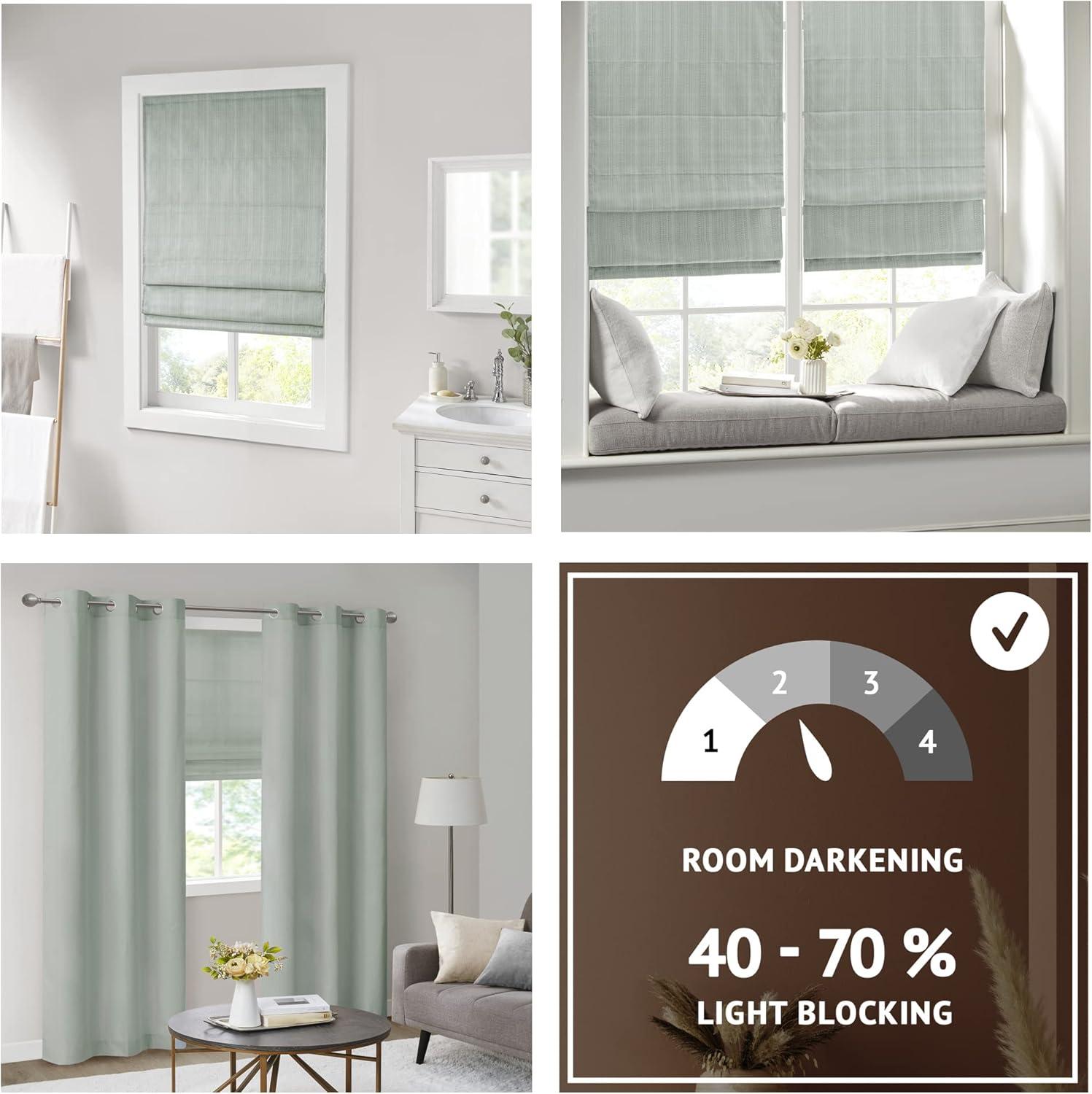 Madison Park Galen Basketweave Room Darkening Cordless Roman Shade Single Window Panel in Indigo Blue, 34"x64"