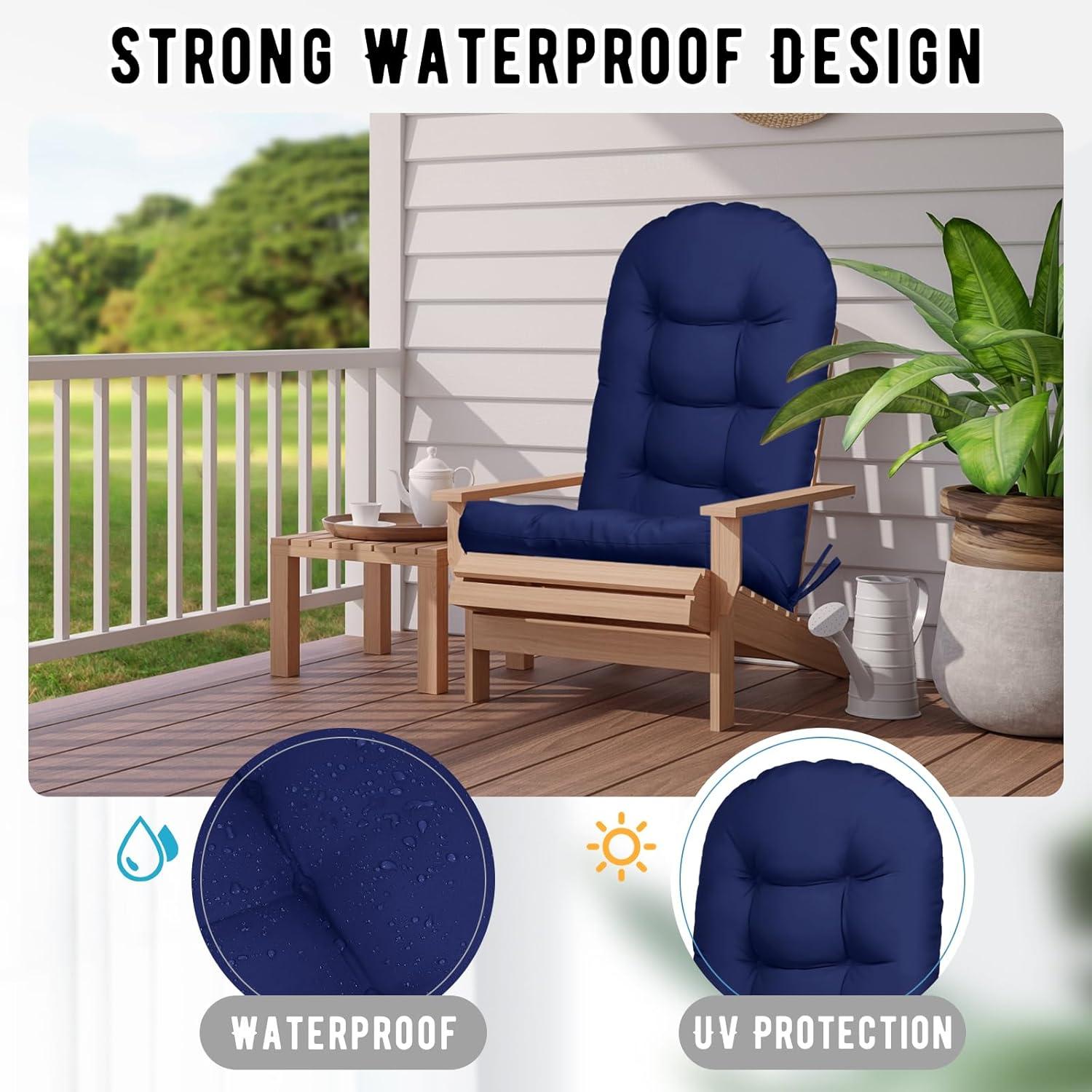 Crestlive Products Adirondack Style Patio Outdoor Chair Cushion for Adirondack Chair or Lounge Rocking Chair - See picture 2-Piece Set, Navy Blue