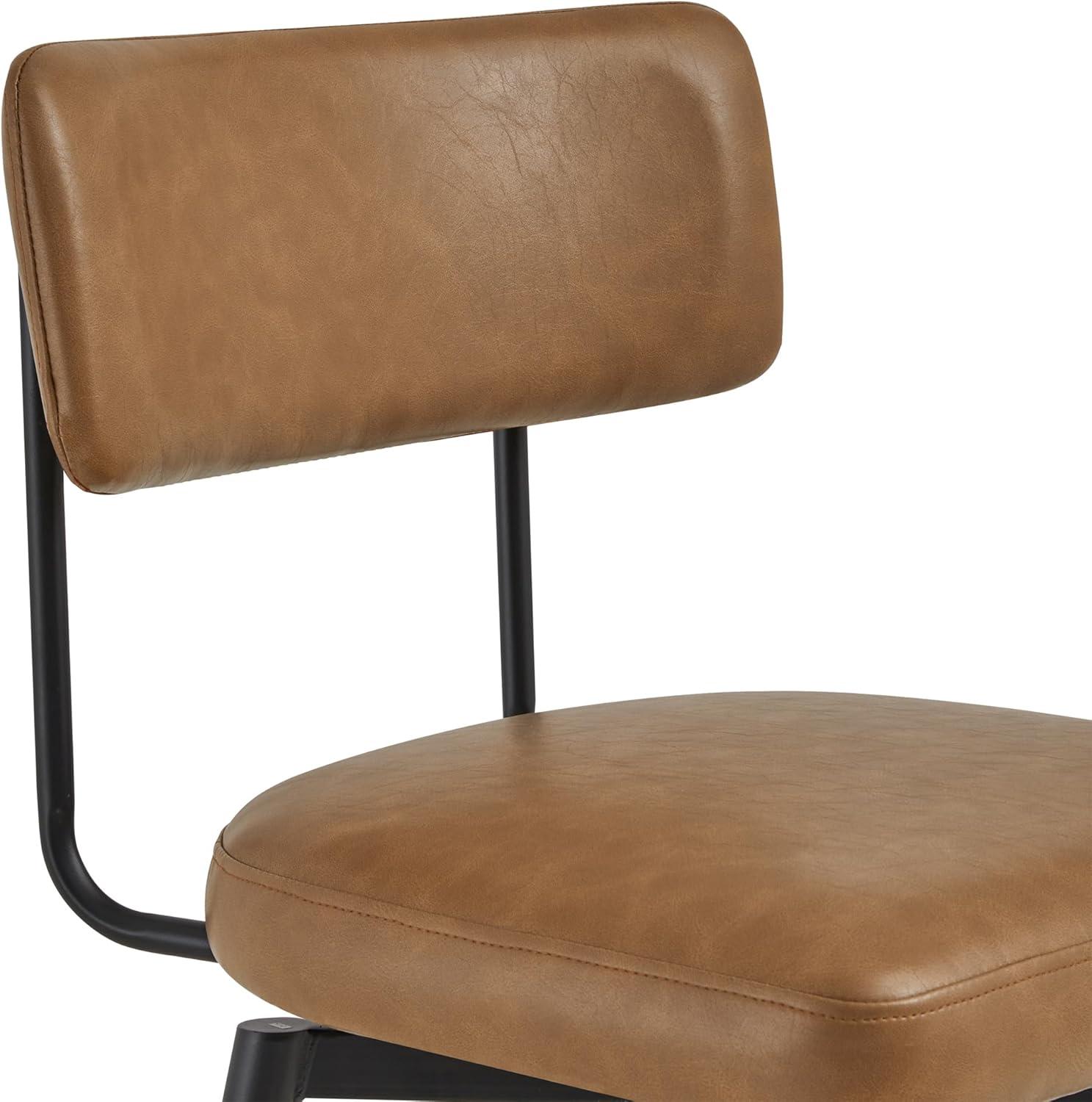 Watson & Whitely Swivel Counter Height Bar Stool Chairs Set of 2, 27.4" Faux Leather Upholstered Counter Stools with Back and Metal Frame, Saddle Brown