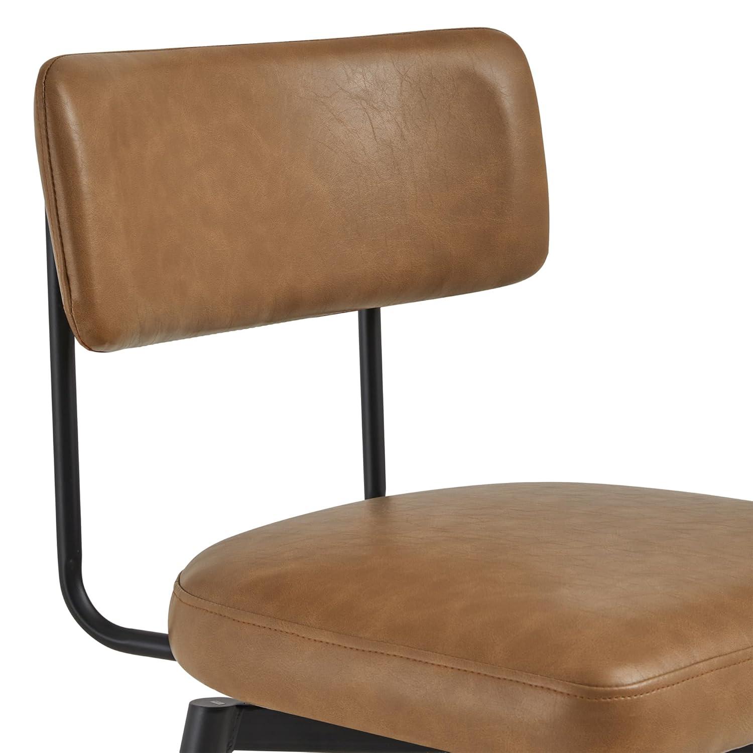 Watson & Whitely Swivel Counter Height Bar Stool Chairs Set of 2, 27.4" Faux Leather Upholstered Counter Stools with Back and Metal Frame, Saddle Brown