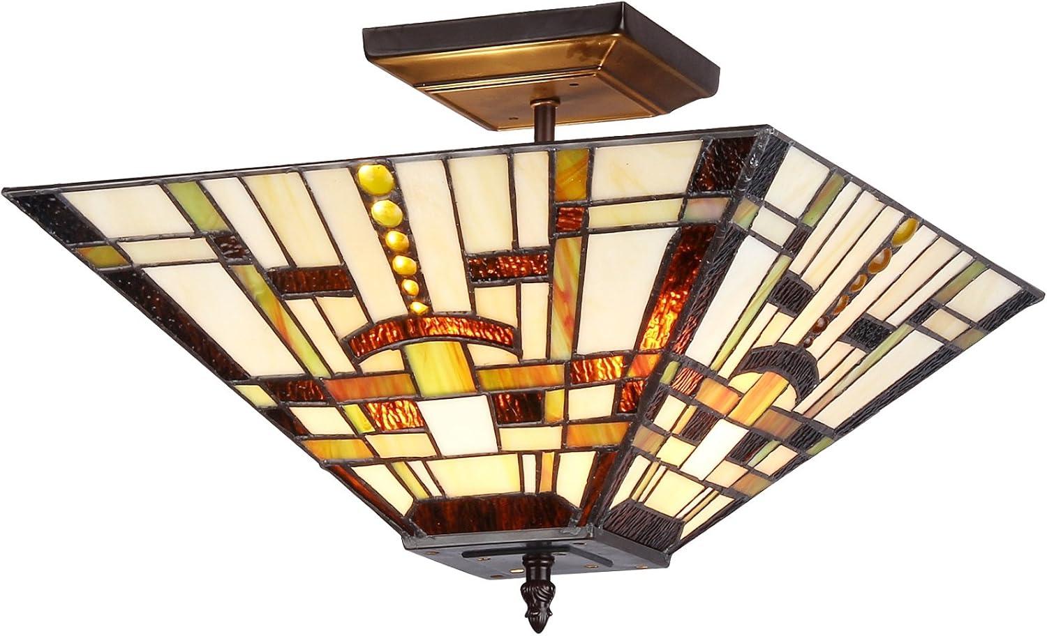 RADIANCE Goods Tiffany-Style Mission 2 Light Semi-Flush Ceiling Fixture 14" Shade