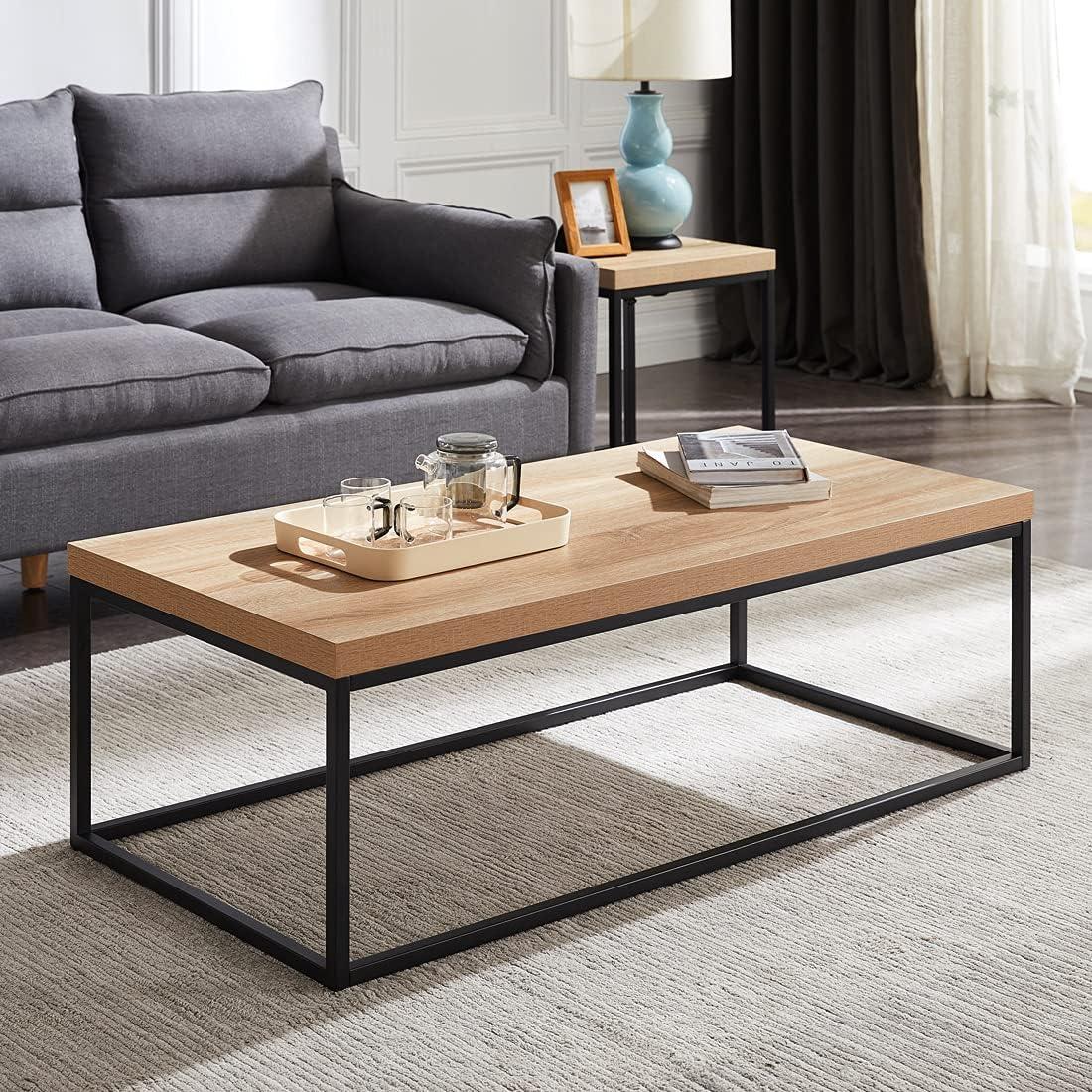 Censi 47" Natural Oak Rectangular Wood and Metal Coffee Table