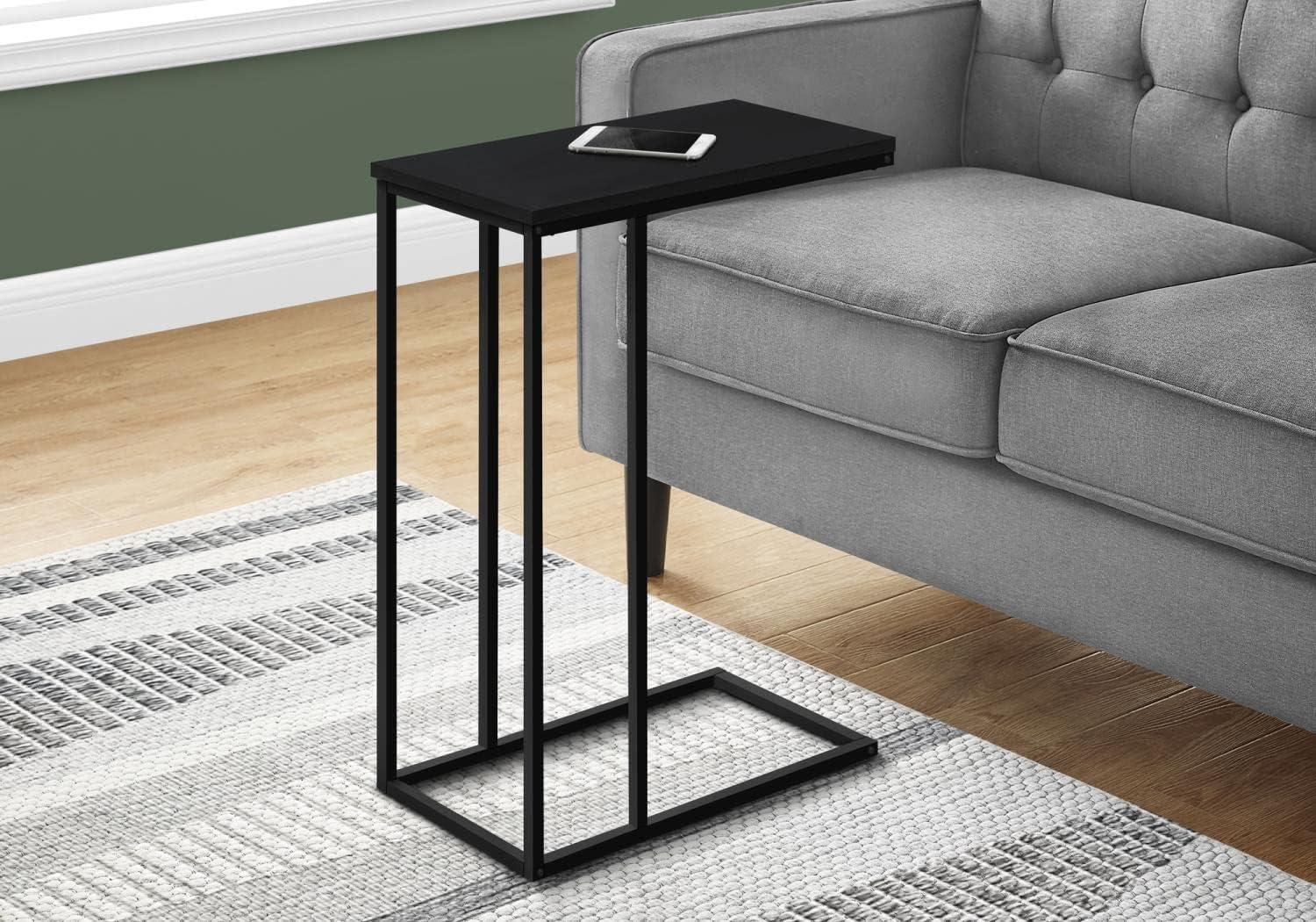 Monarch Specialties Accent Table, C-shaped, End, Side, Snack, Living Room, Bedroom, Black Laminate, Black Metal, Contemporary, Modern