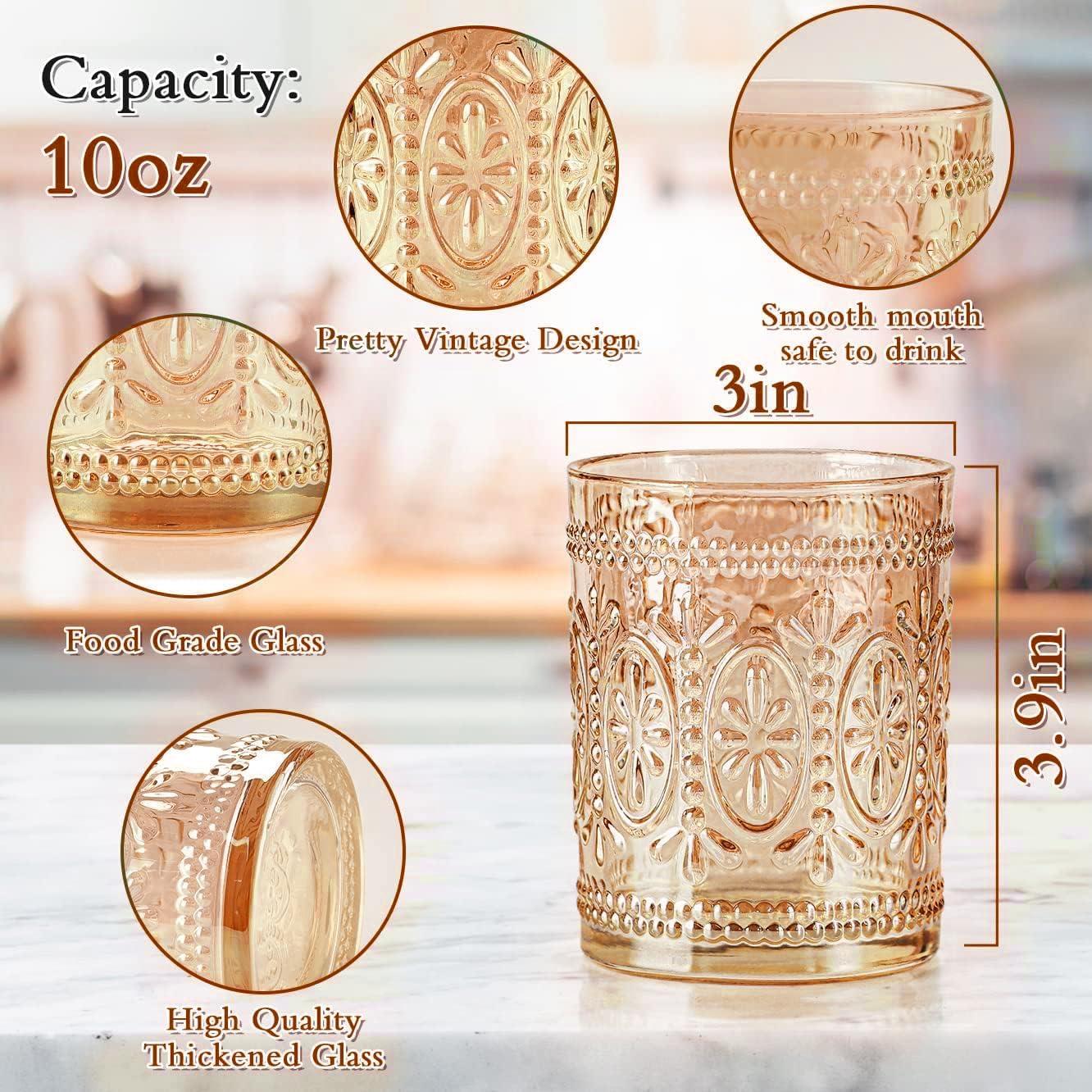 Drinking Highball Beverage Glass Cup, Vintage Drinking Glasses, Colored Glassware Set for Party Wedding Home Office Gift, Set of 4 ,Pink