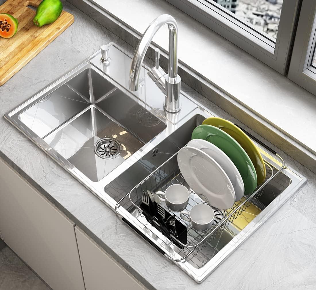 THE GLAMOUR BOUTIQUES Adjustable Over Sink Dish Rack Stainless Steel Dish Drying Rack On Counter Or In Sink, Rustproof