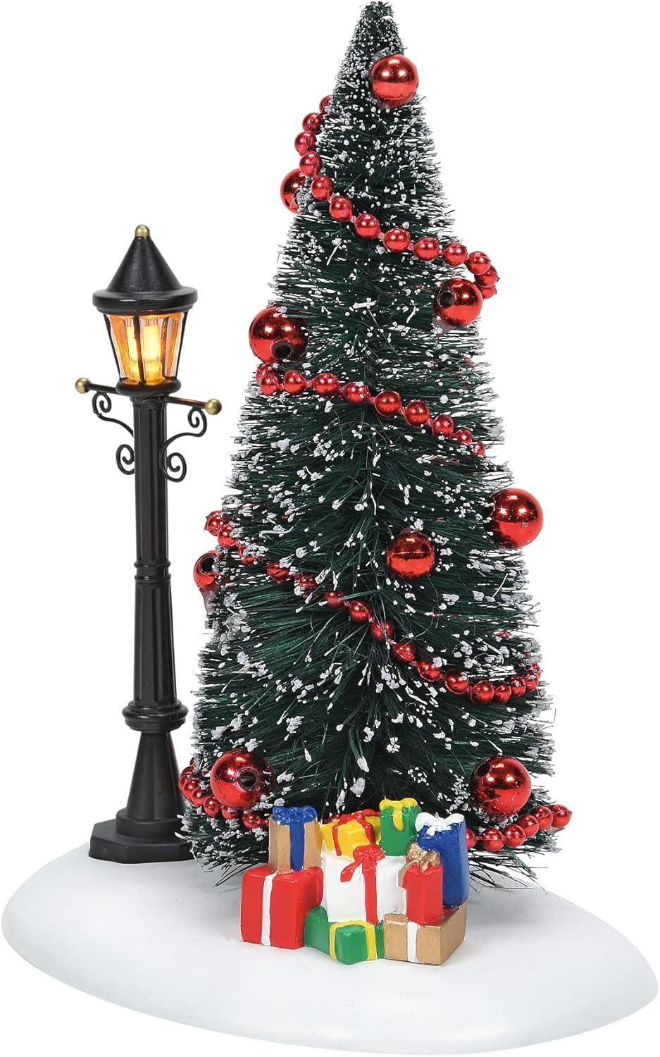 Santa's Holiday Glow Black Iron Streetlamp & Tree Figurine