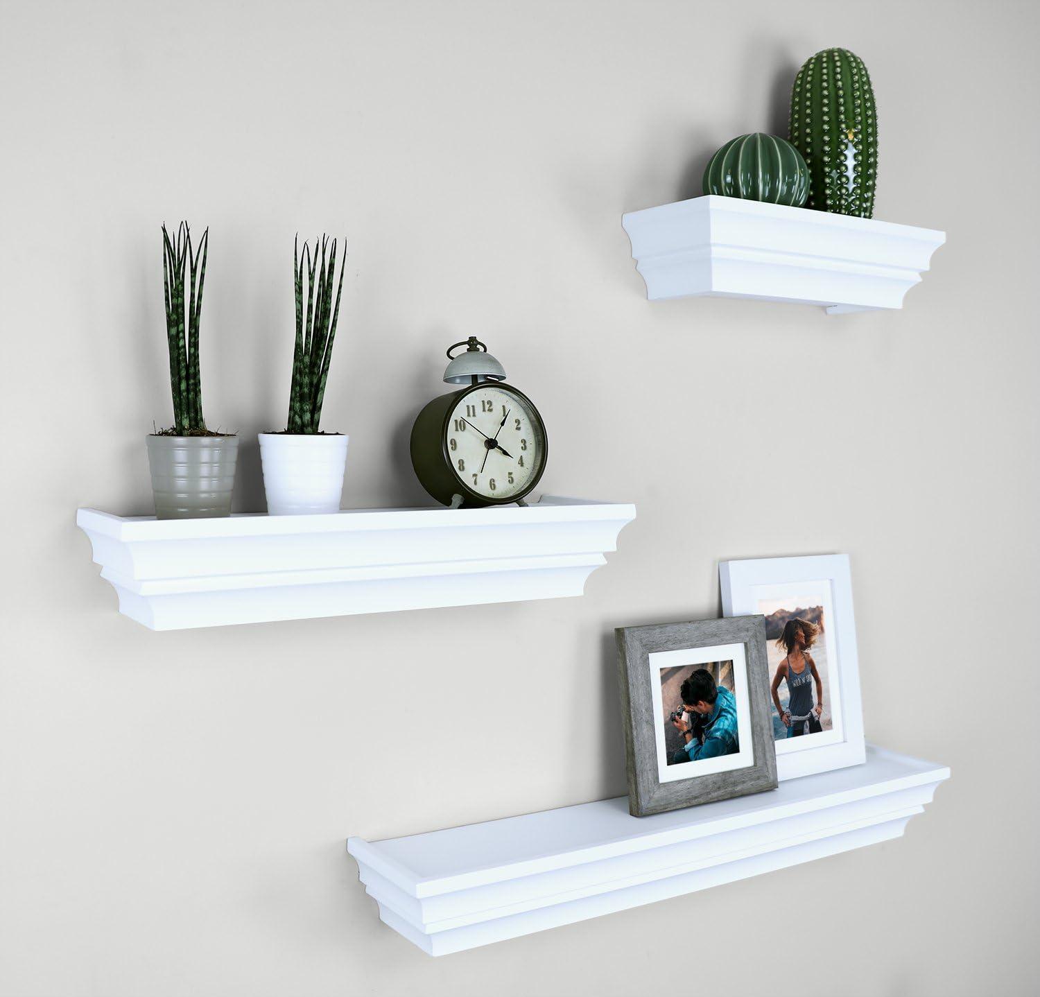 Ballucci Victorian Wall Ledge and Shelf, Wood Floating Wall Shelves Set, 12", 16", 24", Set of 3, White