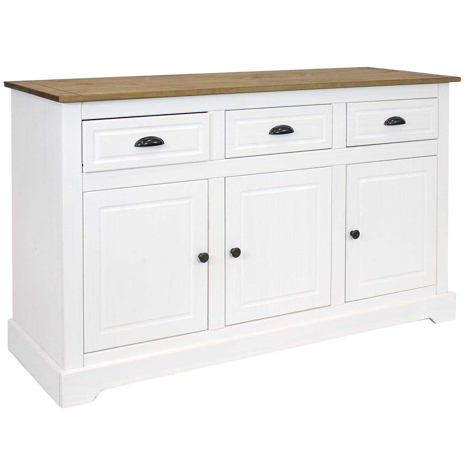 Sunnydaze Sideboard with 3 Drawers and 3 Doors - Solid Pine Construction - Dark Brown- 32"