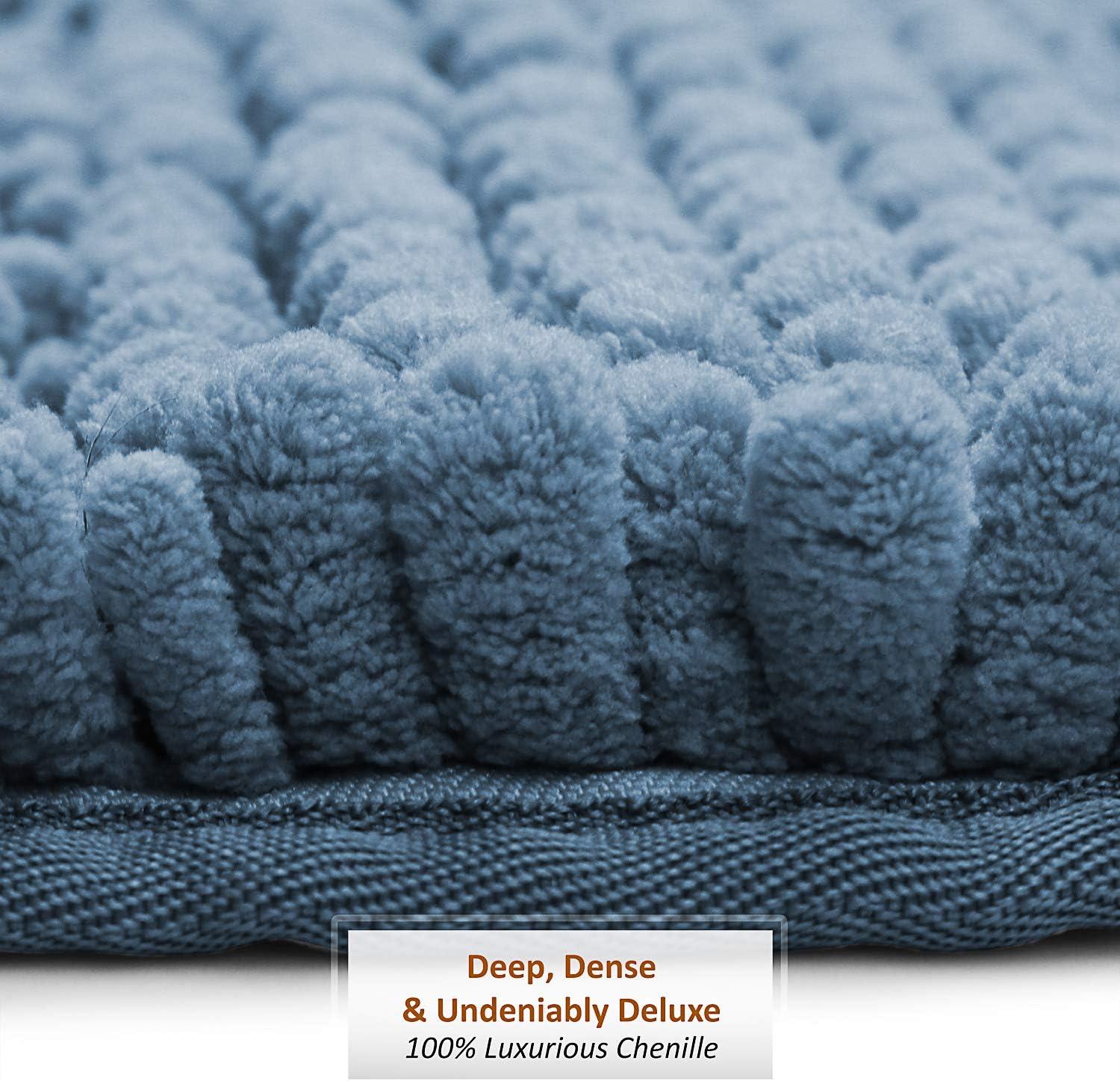 Hearth & Harbor Striped Bathroom Rug, Ultra Soft Large Chenille Bath Mat - Blue Heaven