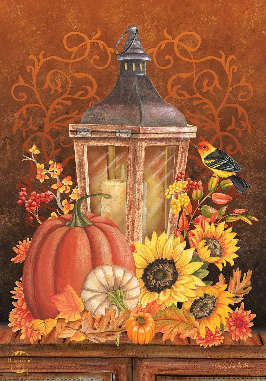 Fall Lantern Primitive Garden Flag Pumpkins Sunflower 18" x 12.5" Briarwood Lane