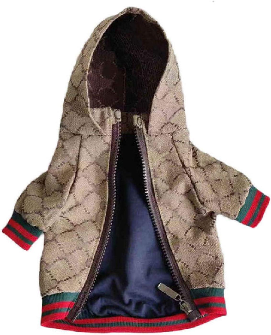 Dog Hoodie Luxury Winter Small Dog Jacket Clothes Classic Designer Warm Pet Coats Zipper Design Easy On/Off French Bulldog Teddy Pug Puppy Clothes(S)