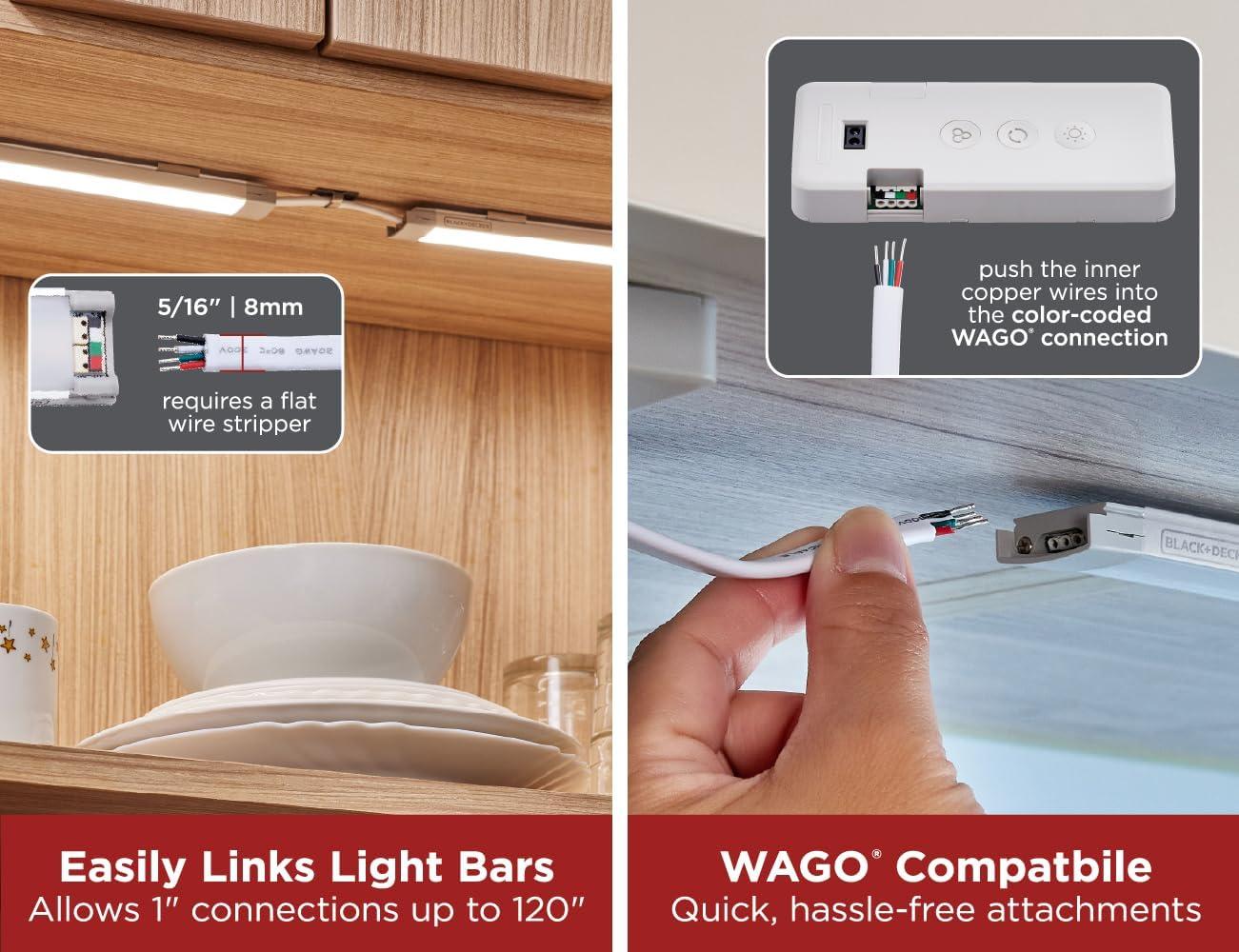 BLACK+DECKER PureOptics Professional Push Wire 25' Jumper Wire Spool for Under Cabinet Lighting, Flat 5/16" or 8mm Cable, 4-Core CL2 Compliant, Non-Metallic, White