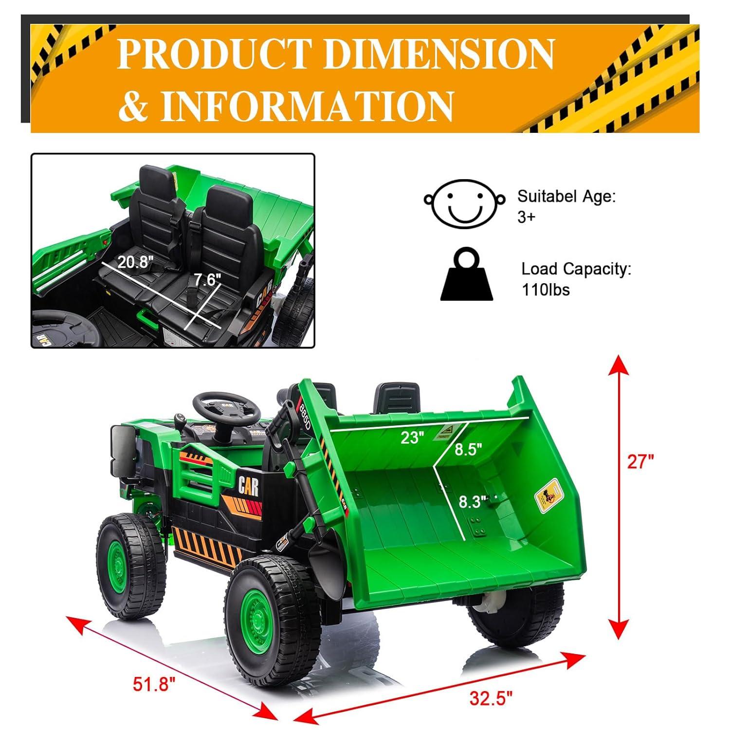 Himimi Delia Himimi 24 Voltage  Ride On Dump Truck, 2 Seater Kids UTV with Electric Dump Bed, Remote Control