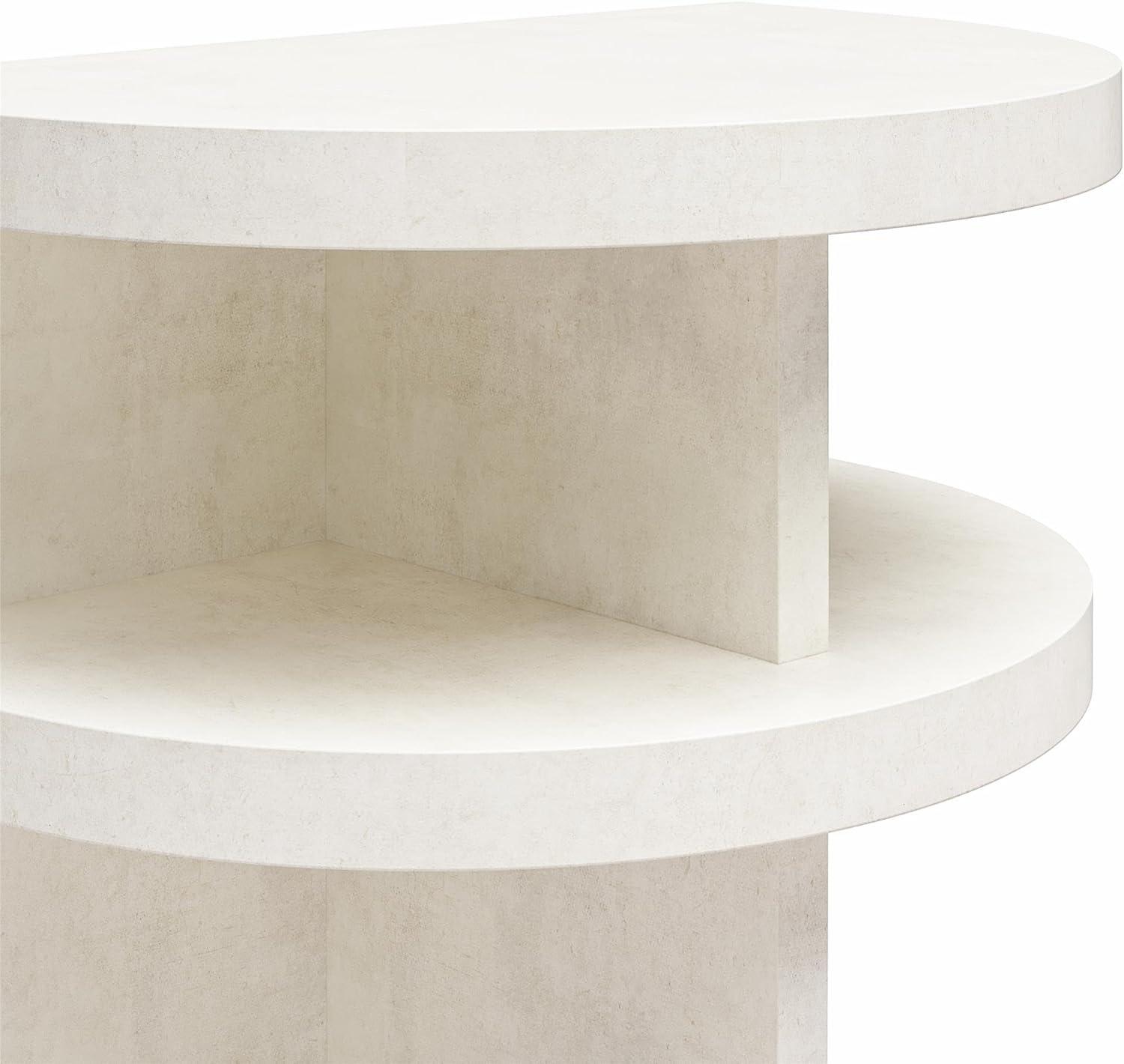 Faux Plaster Semi-Circle End Tables with Shelf, Set of 2