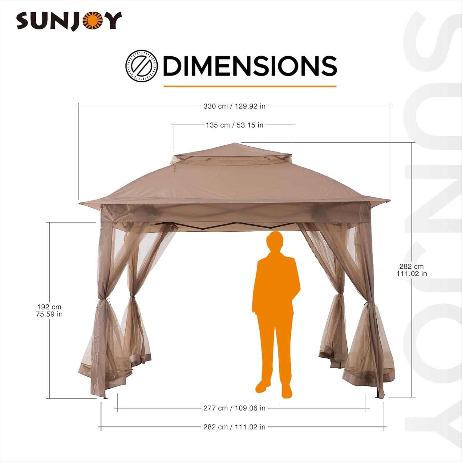 Khaki 11x11 ft. Pop-Up Steel Frame Gazebo with Netting