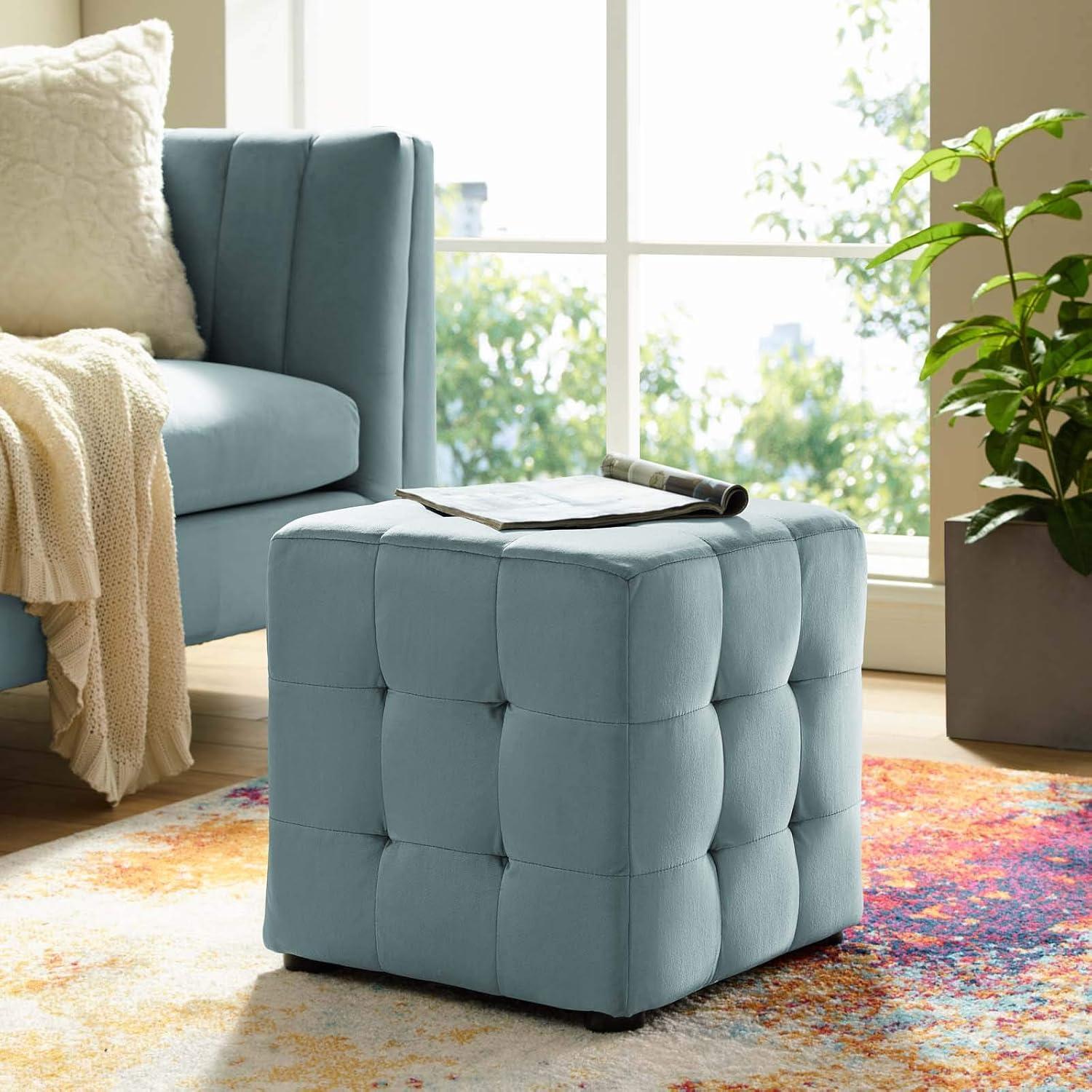 Elegant Charm Light Blue Tufted Velvet Pouf Ottoman