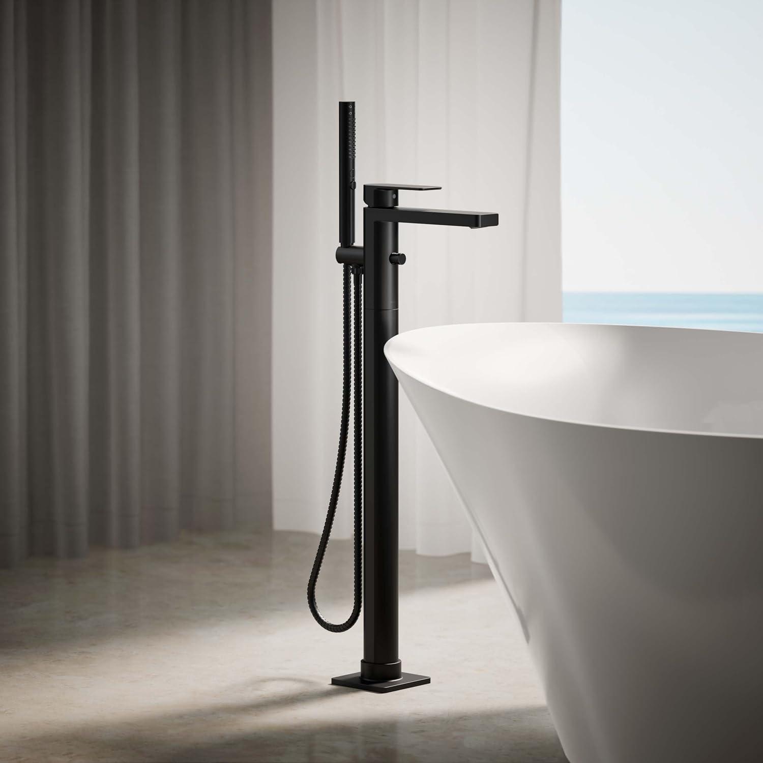 Parallel Floor-Mount Bath Filler Trim With Handshower