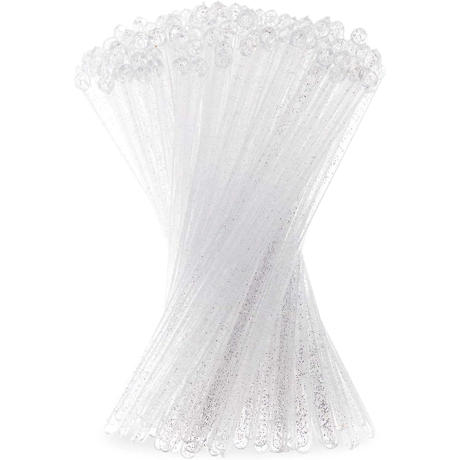 150 Pcs Silver Glitter Plastic Swizzle Sticks for Cocktails Drink Stirrer, 7 inch