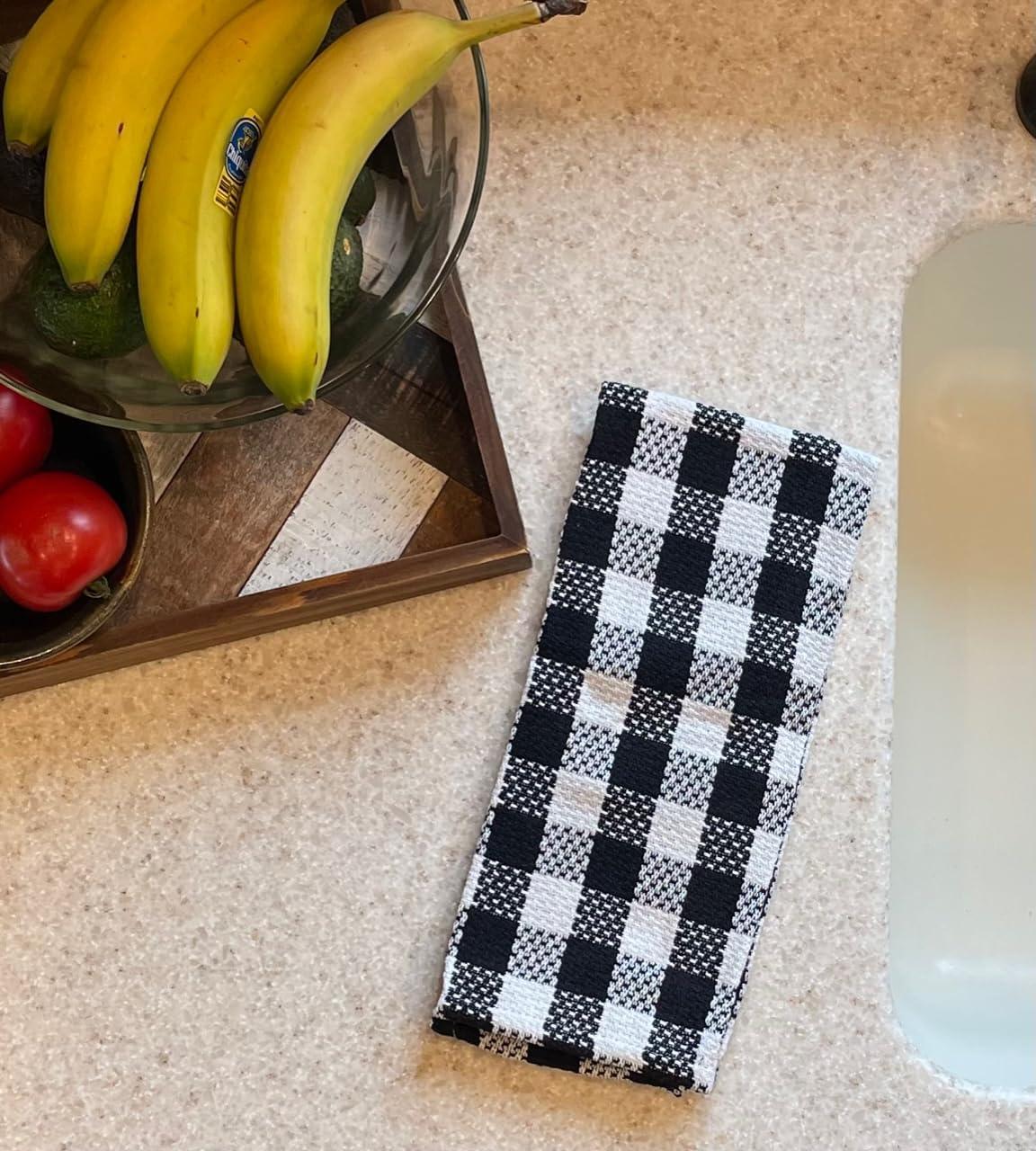 Black Buffalo Check Kitchen Towels And Dishcloths Set White and Black Plaid 100% Cotton 8 Piece