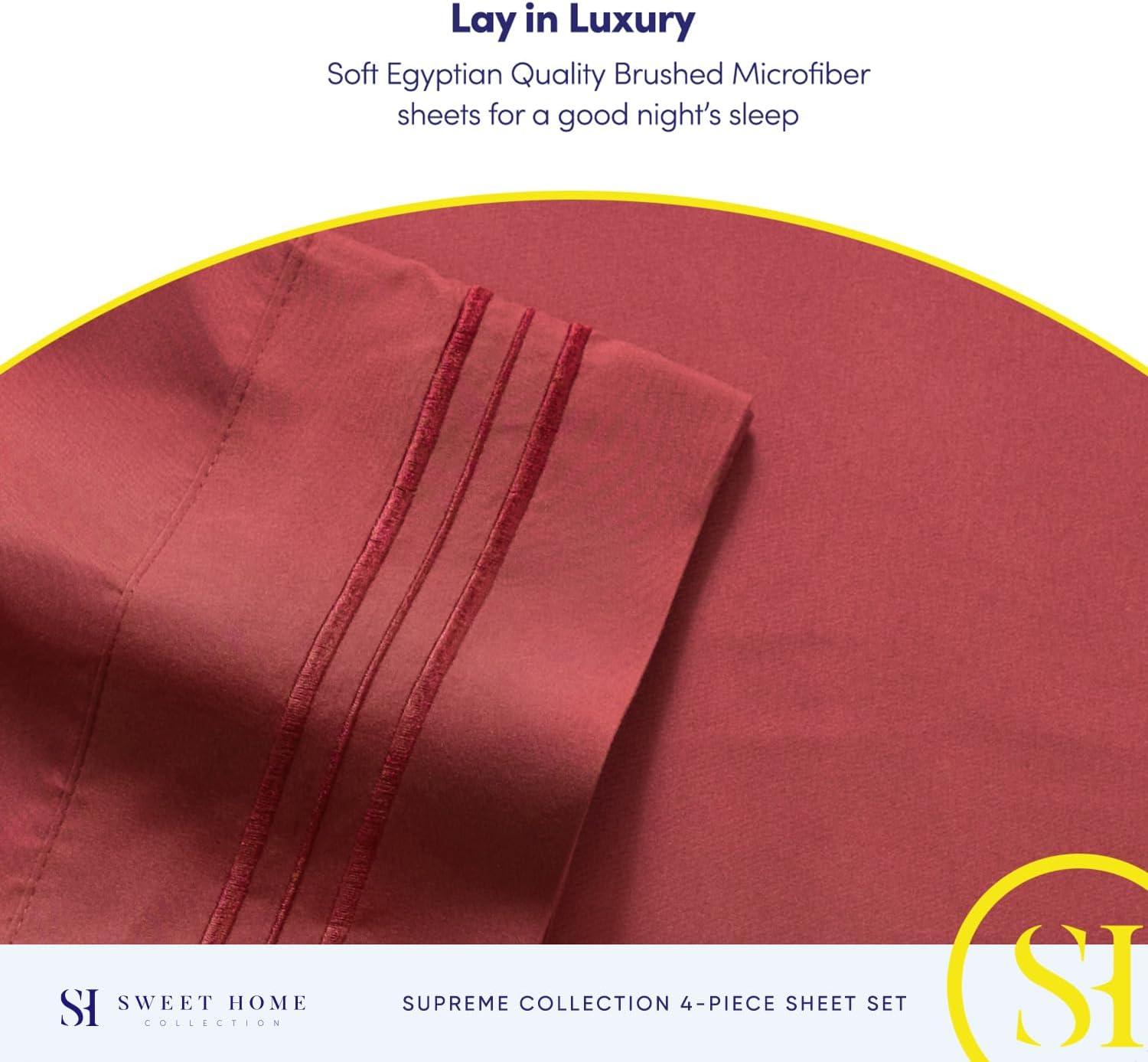 Sweet Home Collection 1800 Series Bed Sheets - Extra Soft Microfiber Deep Pocket Sheet Set - Burgundy, Twin