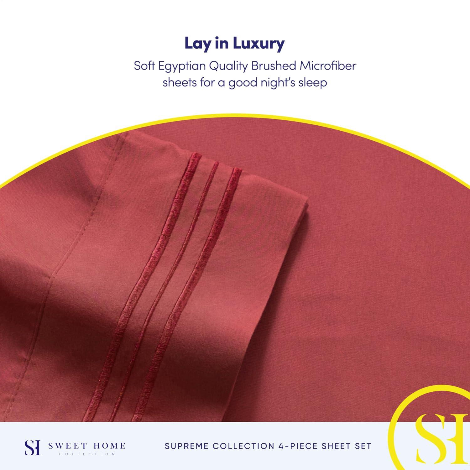 Sweet Home Collection 1800 Series Bed Sheets - Extra Soft Microfiber Deep Pocket Sheet Set - Burgundy, Twin
