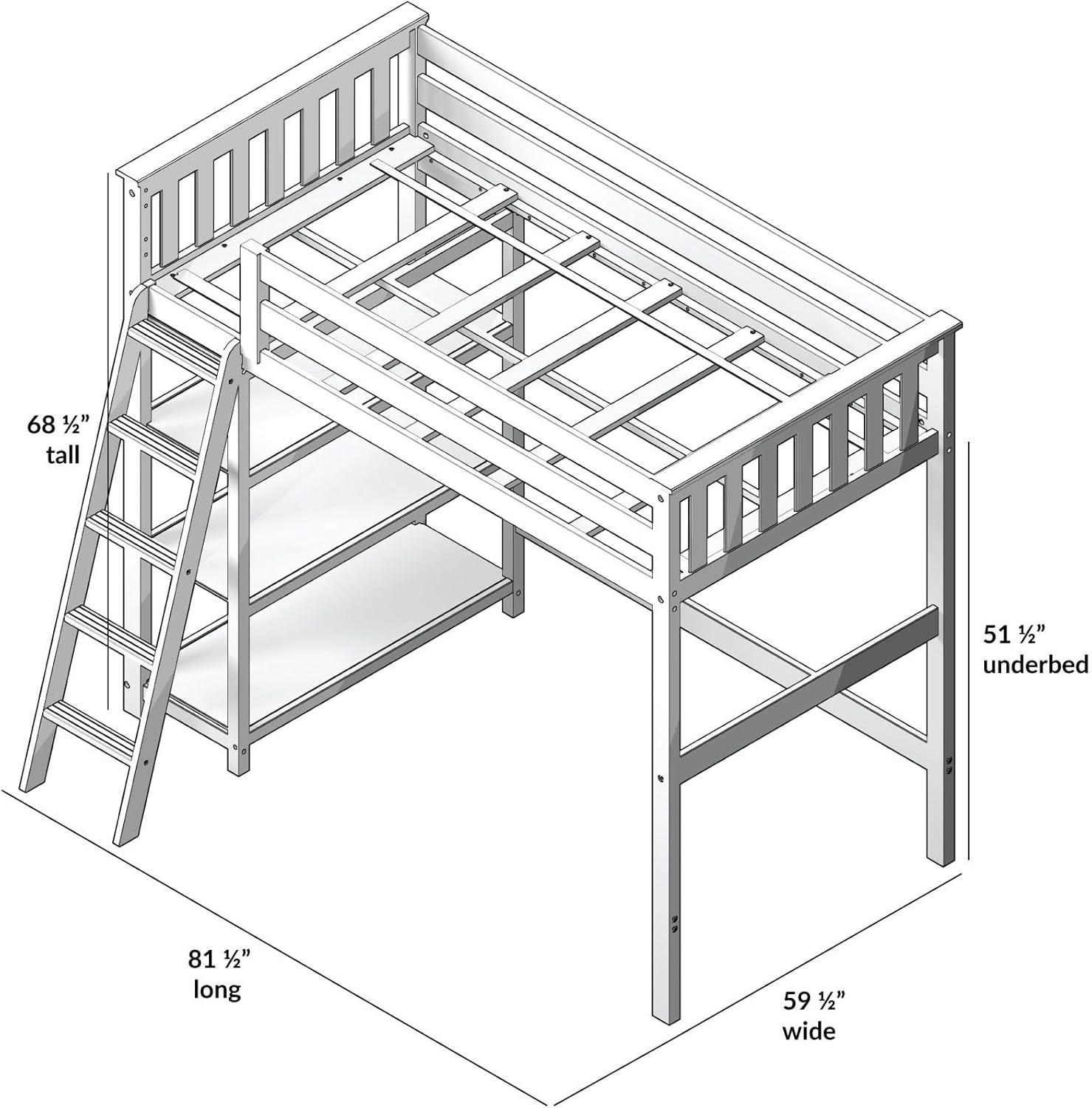 Forbes Twin Pine Loft Bed with Shelves