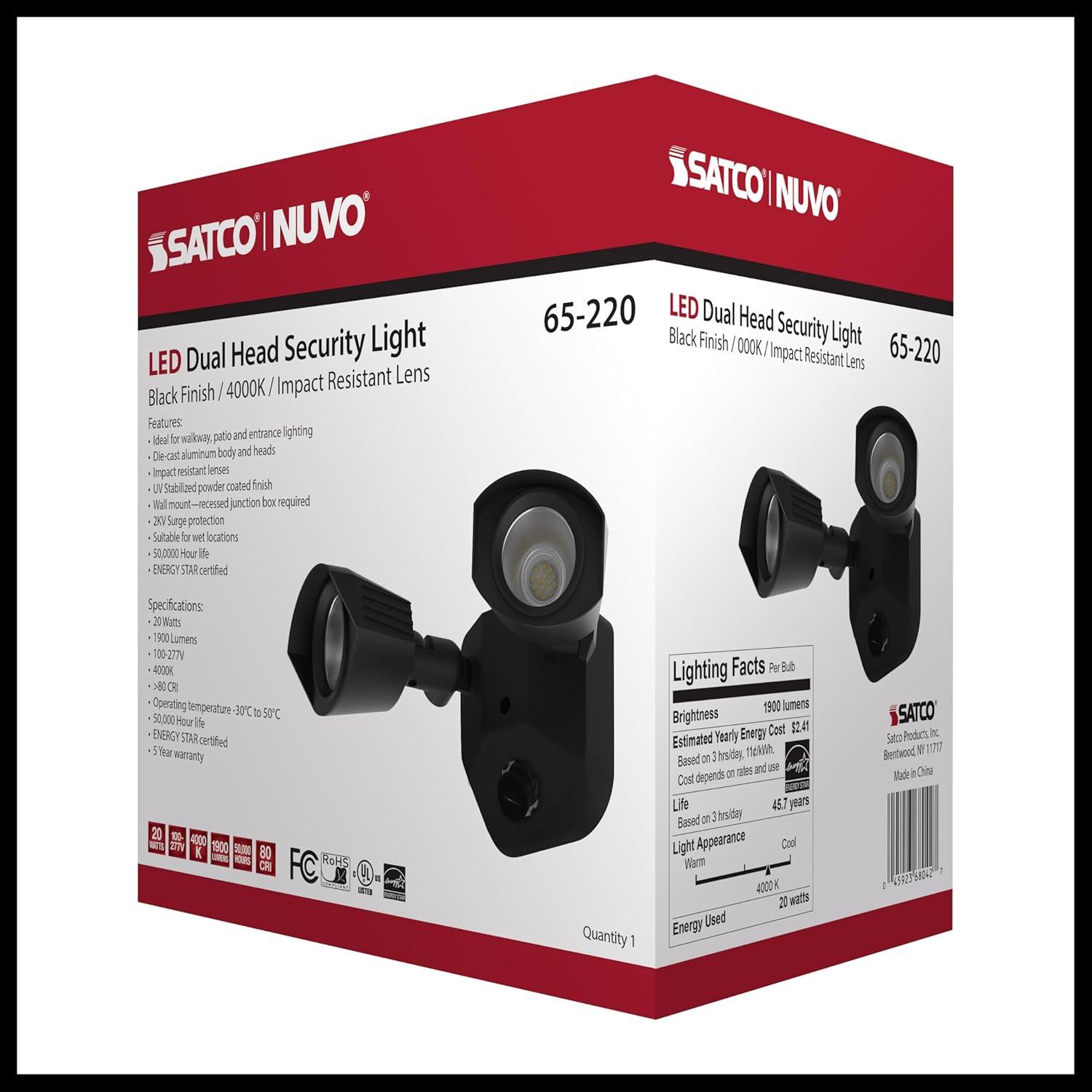 Nuvo Black Dual-Head LED Security Light with Adjustable Heads