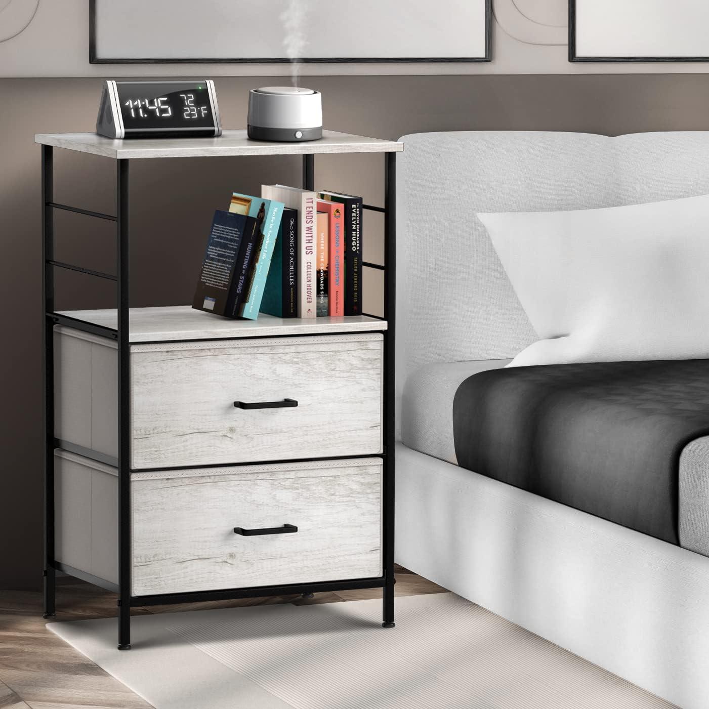Sorbus Sorbus 1 Drawer and Shelves Nightstand with Steel Frame, Wood Top & Fabric Bins
