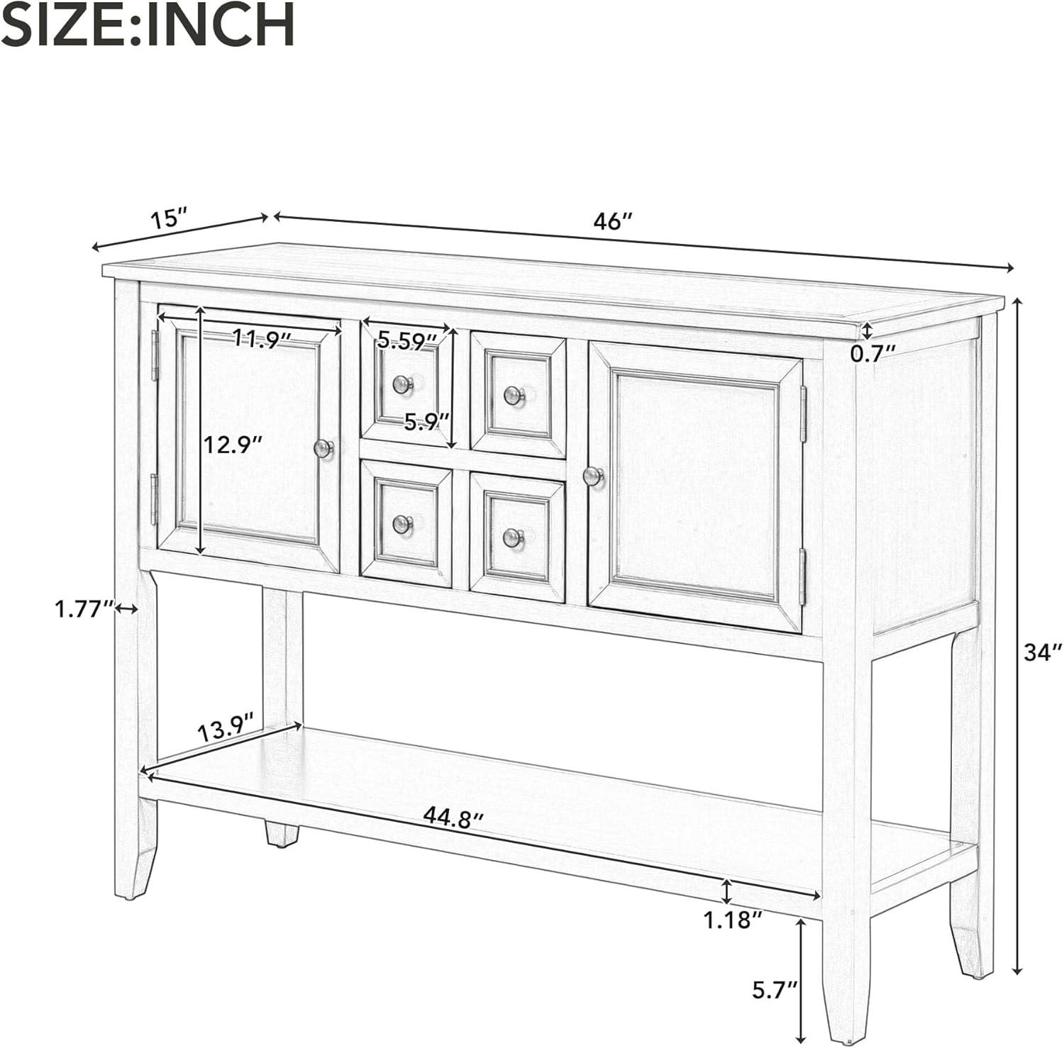 Modern Storage Vintage Console Table with 4 Drawers and 2 Cabinets, Wooden Buffet Sideboard Table with Open Bottom Shelf, Accent Side Table for Living Room, Kitchen, Entryway, Light Navy