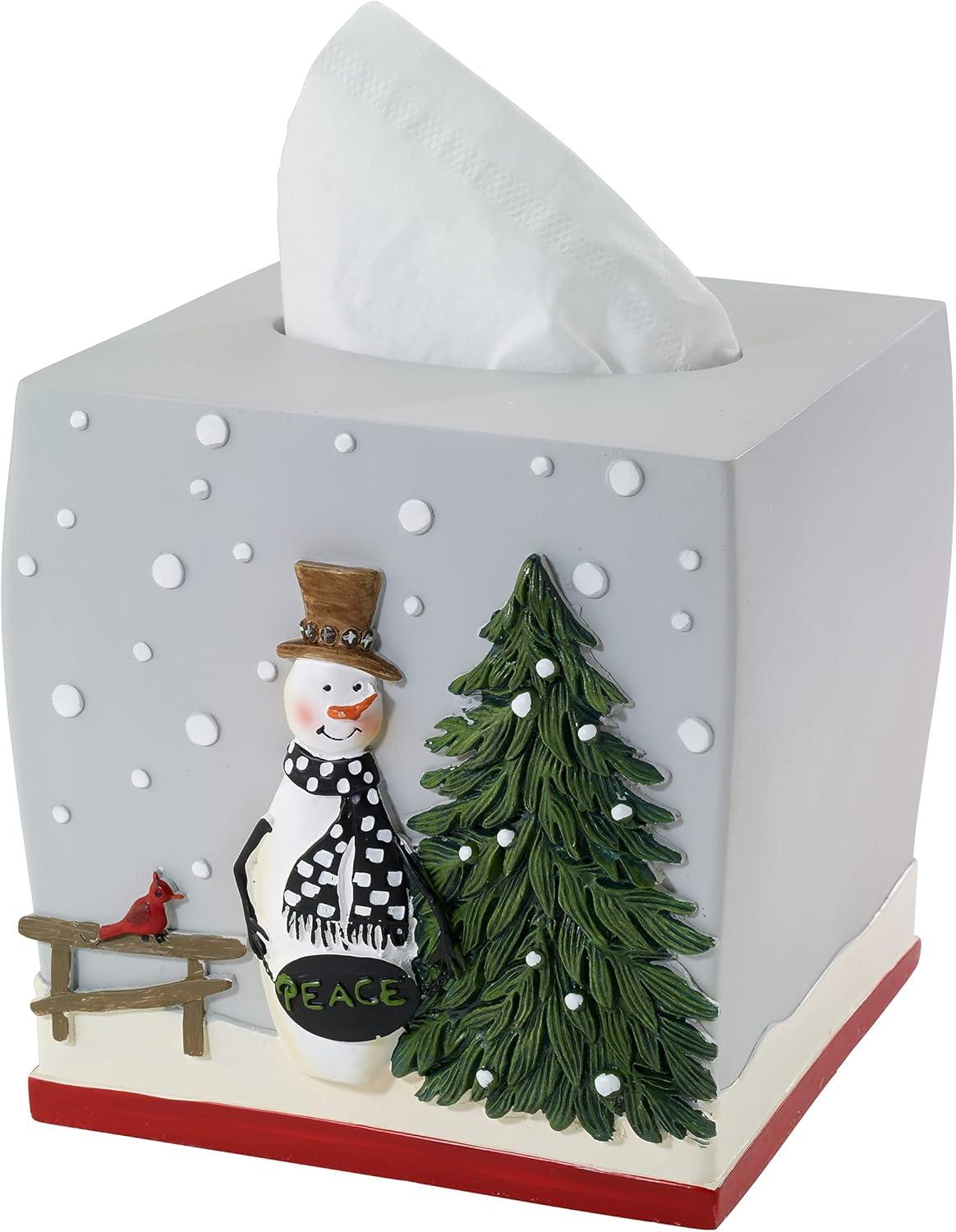 Holiday Snowman Resin Tissue Box Cover with Peace Sign