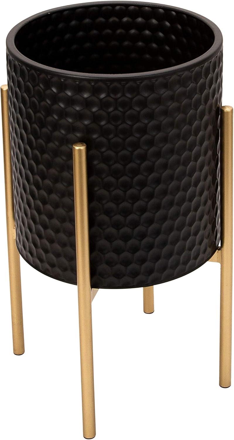 Sagebrook Home Set Of 2 Honeycomb Planter On Metal Stand, Black/Gold, Round, Iron, Contemporary, 23"H, Hexagon