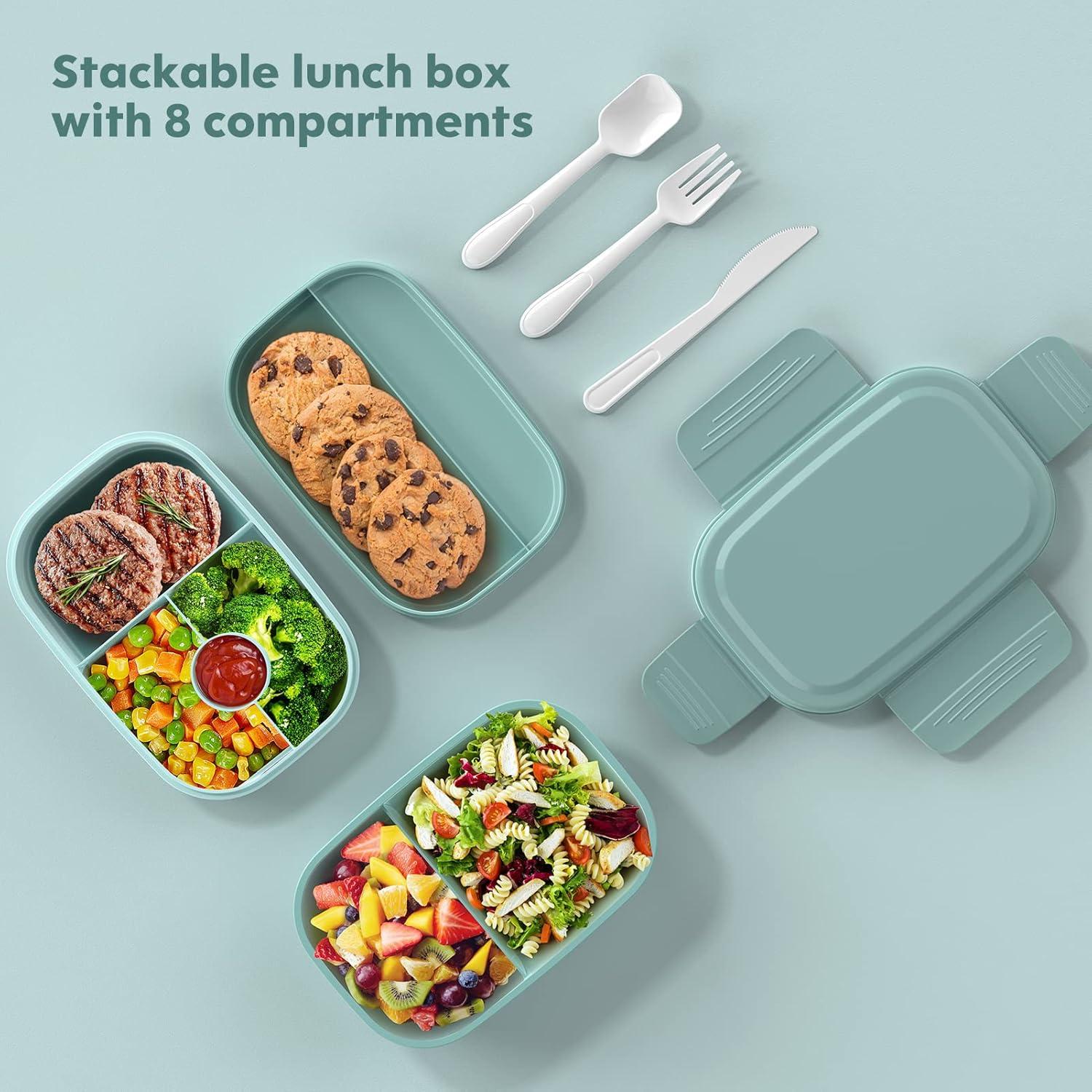 Green 3-Layer Stackable Bento Lunch Box with Utensils