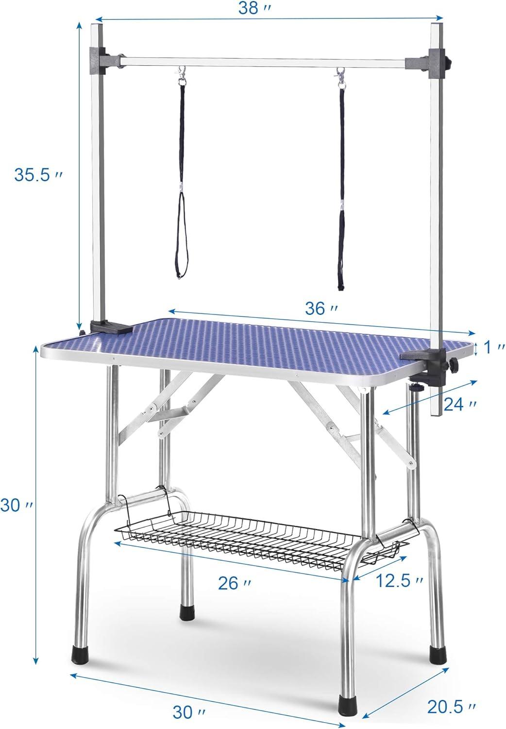 36" Professional Adjustable Pet Grooming Table Heavy Duty with Arm & Nosse & Mesh Tray for Large Dog Cat Shower Table Bath Station, Maximum Capacity Up to 330 LBS