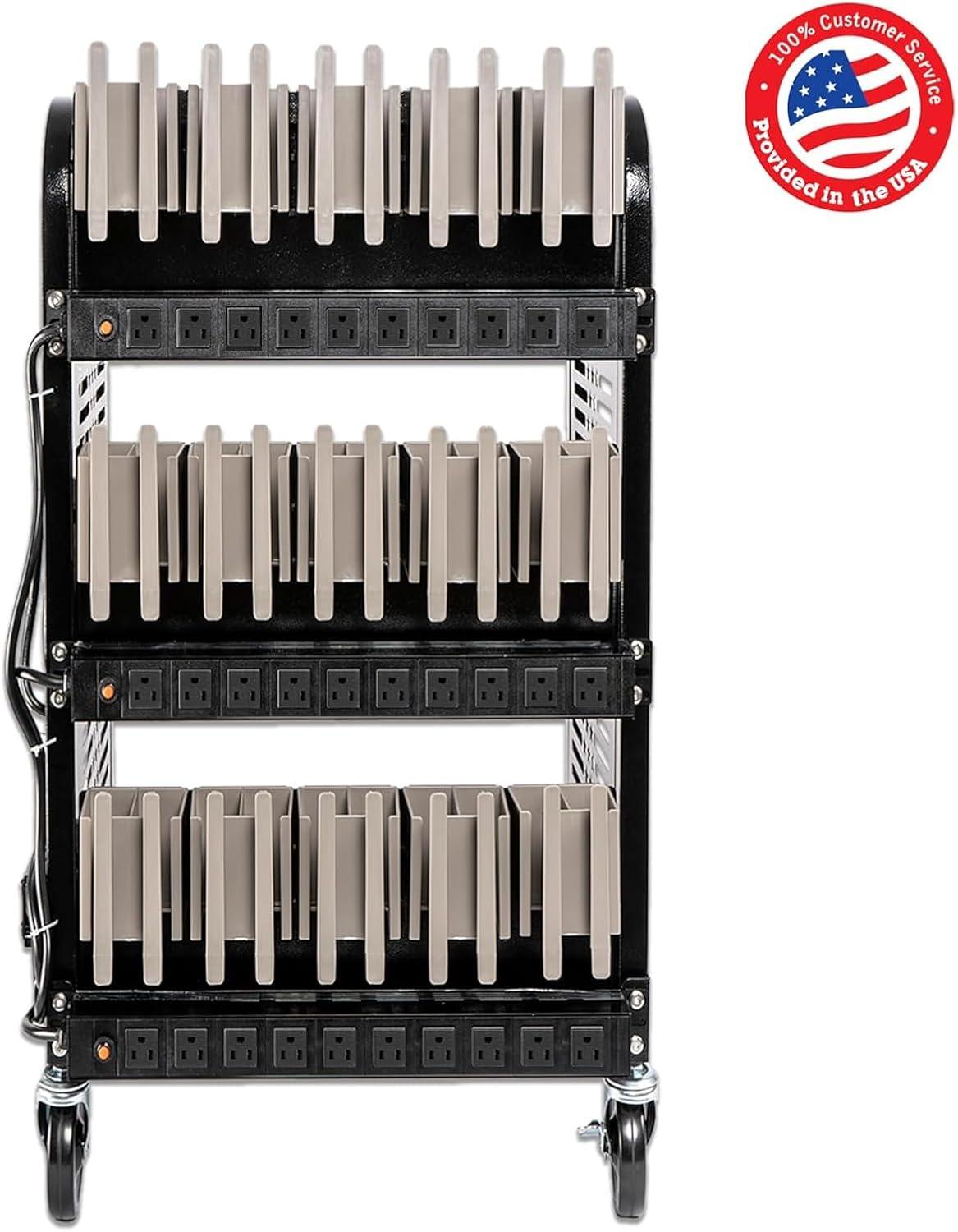 POCHAR 30-Device Chromebook Open Charging Cart, Charging Station Rack for 14" iPad, Laptop - Tablet Organizer Station for Classroom - Laptop Storage Cart with Cable and Charger Organization