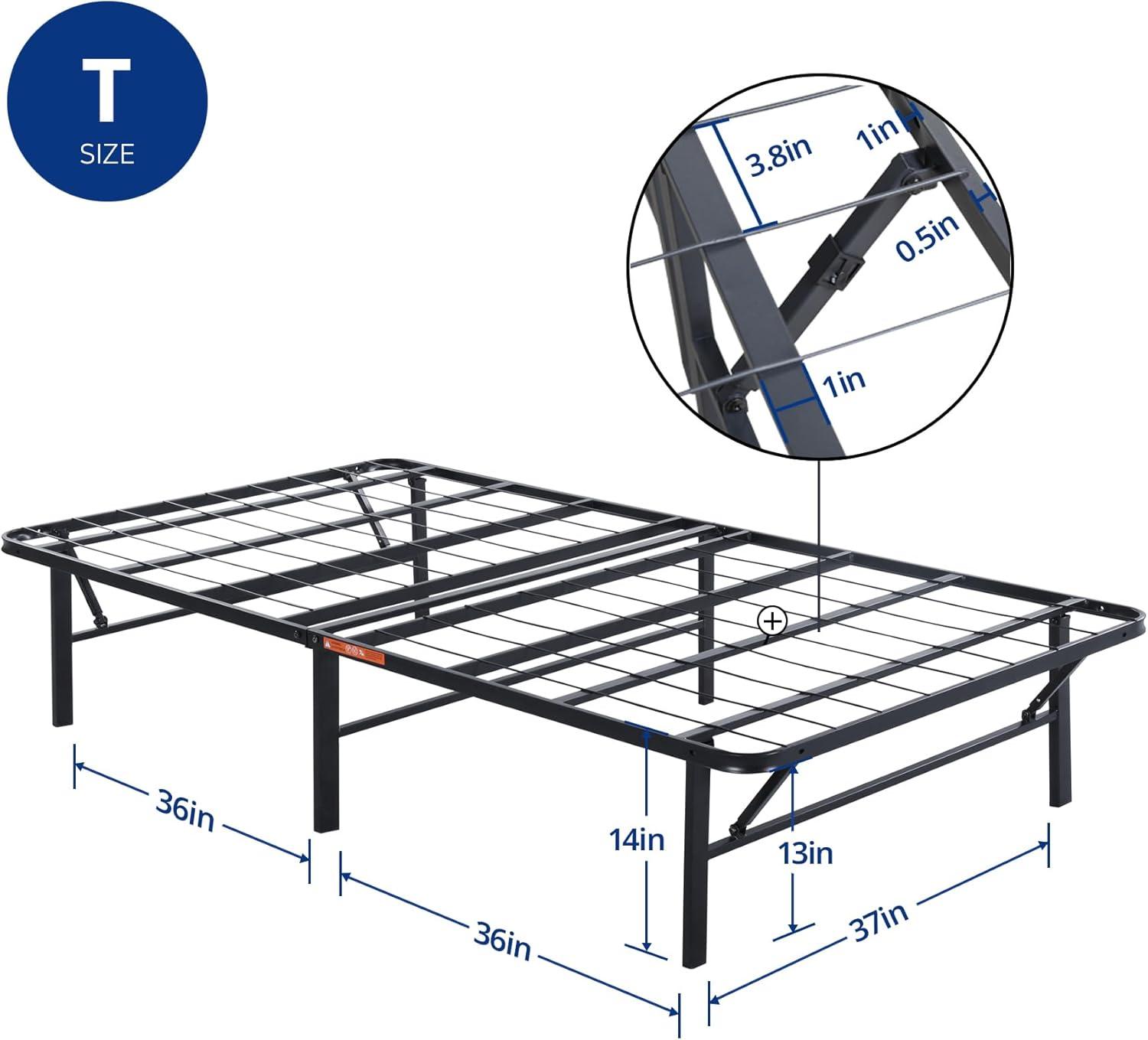 Black Twin Foldable Metal Platform Bed Frame with Slats