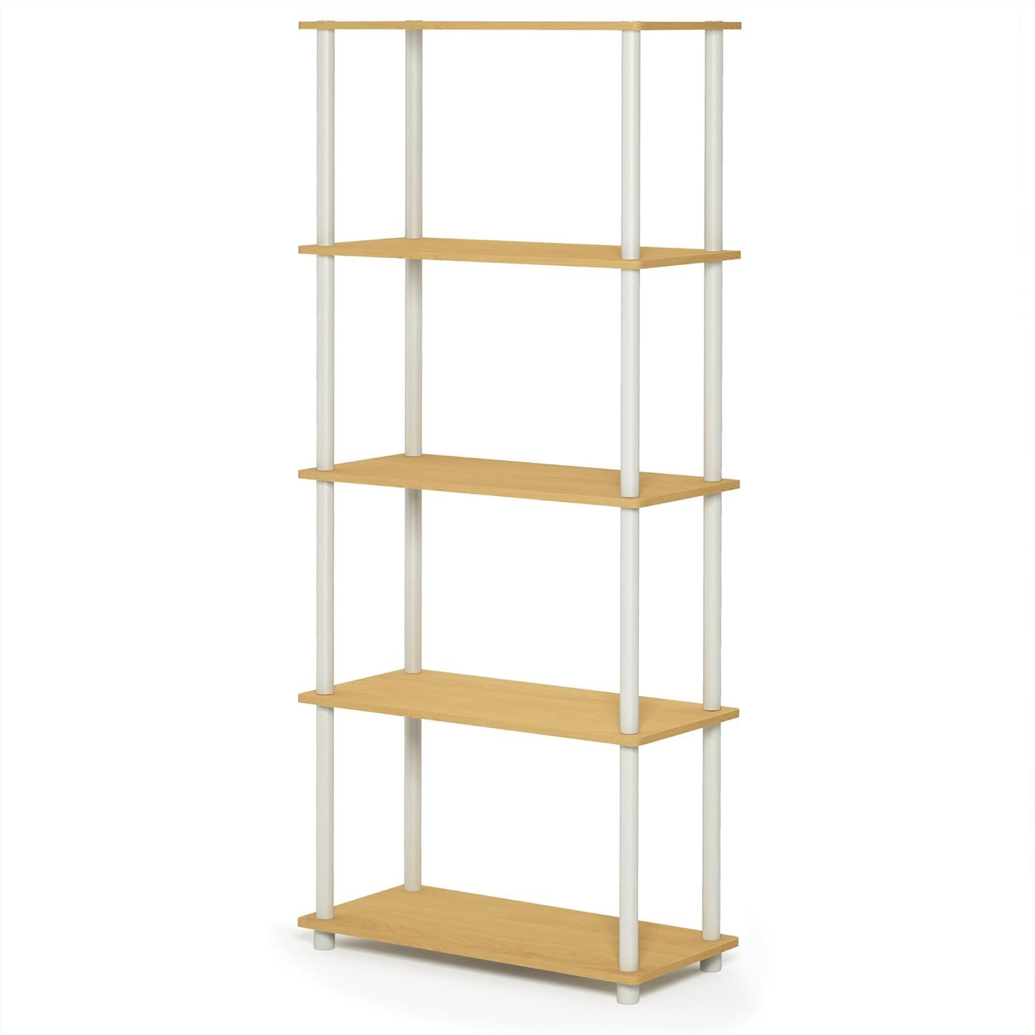 Furinno 5-Tier Tall Decorative Bookshelf Storage Bookcase Open Multipurpose Shelves Display Rack for Living Room&Home Office,Beech/White