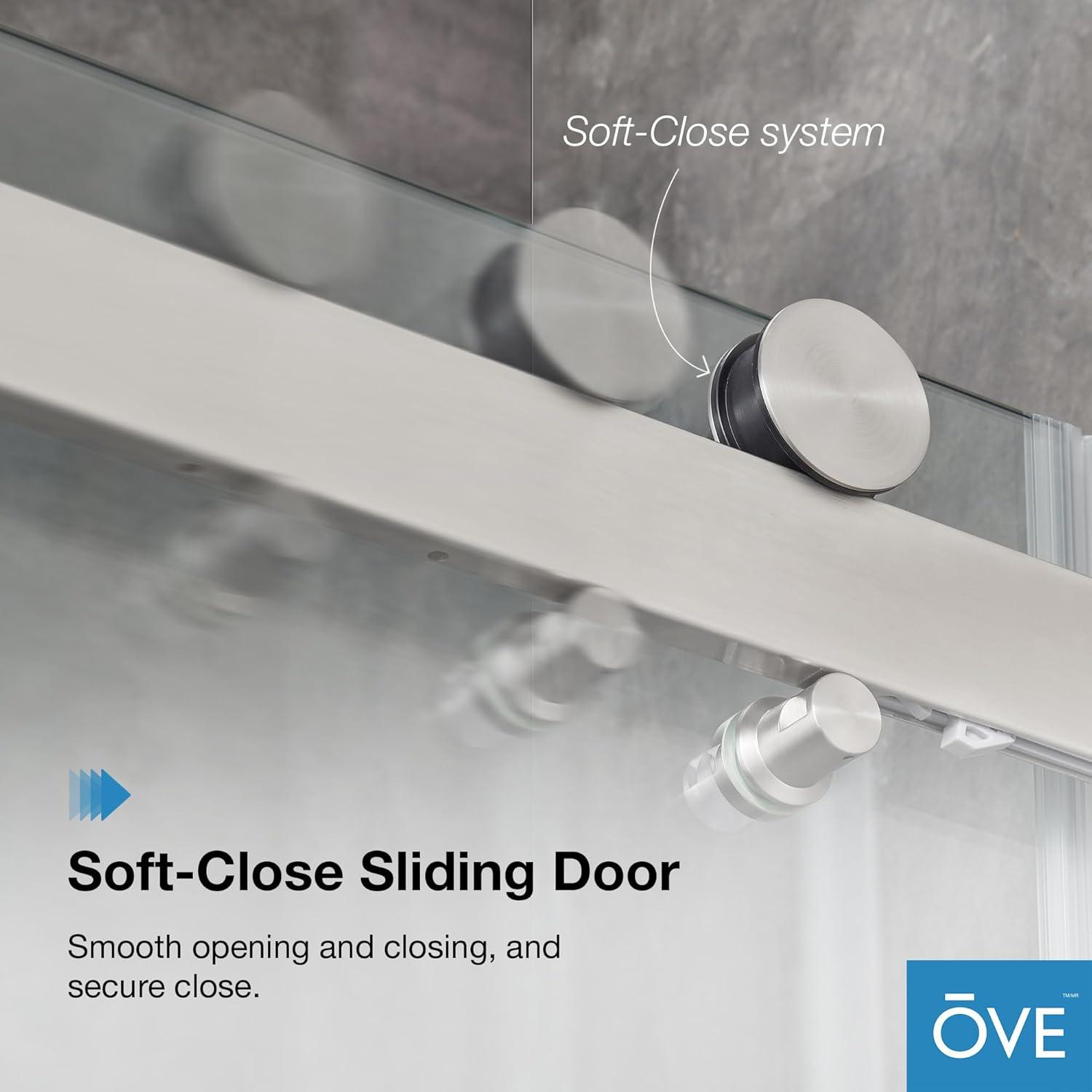 OVE Decors Bel Soft Close Satin nickel 72-in W x 78.75-in H Frameless Clear Glass Sliding Soft Close Shower door