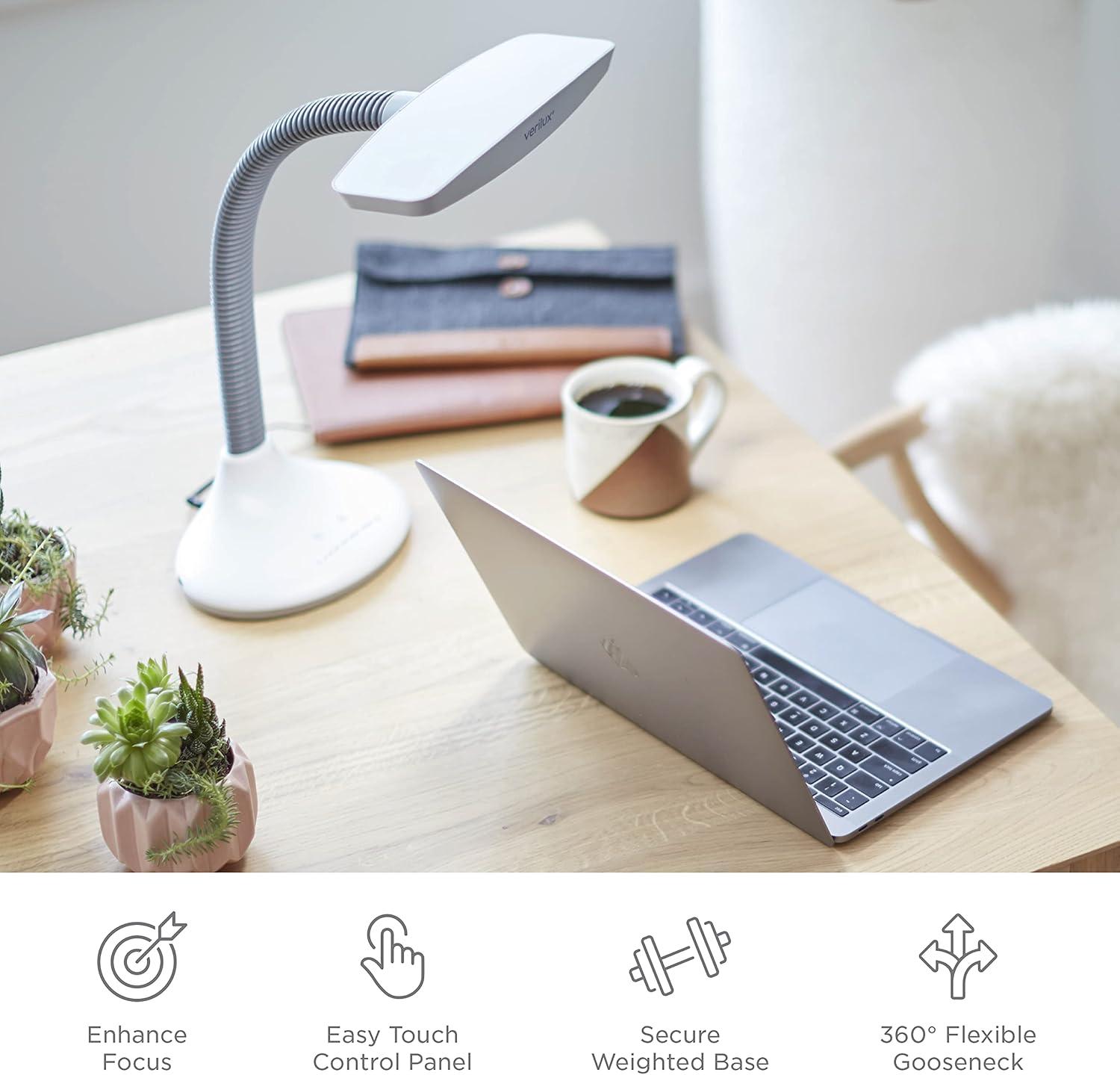 Smart Light Full Spectrum LED Desk Lamp with Adjustable Brightness (Includes LED Light Bulb) White - Verilux