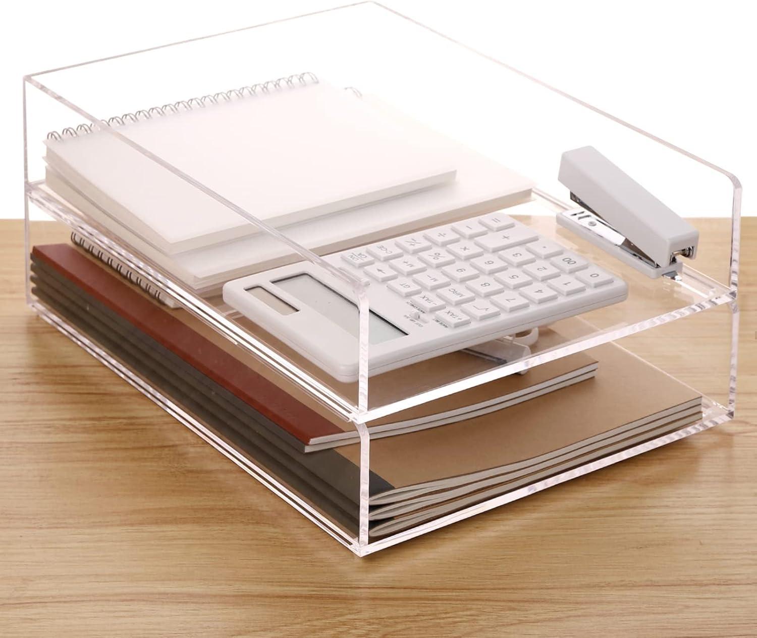 Clear Acrylic Stackable Desk Organizer Tray Set