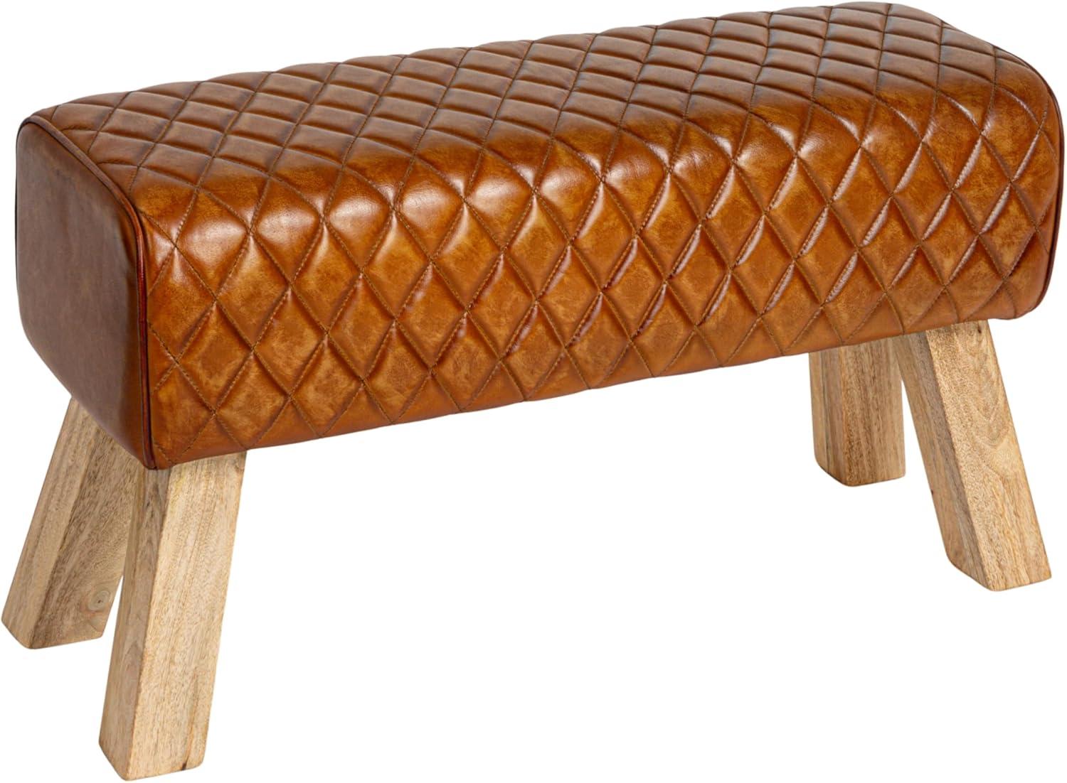 Storied Home Stitched Leather Bench Brown: Upholstered Rectangular Ottoman, Mango Wood Frame, No Assembly Required