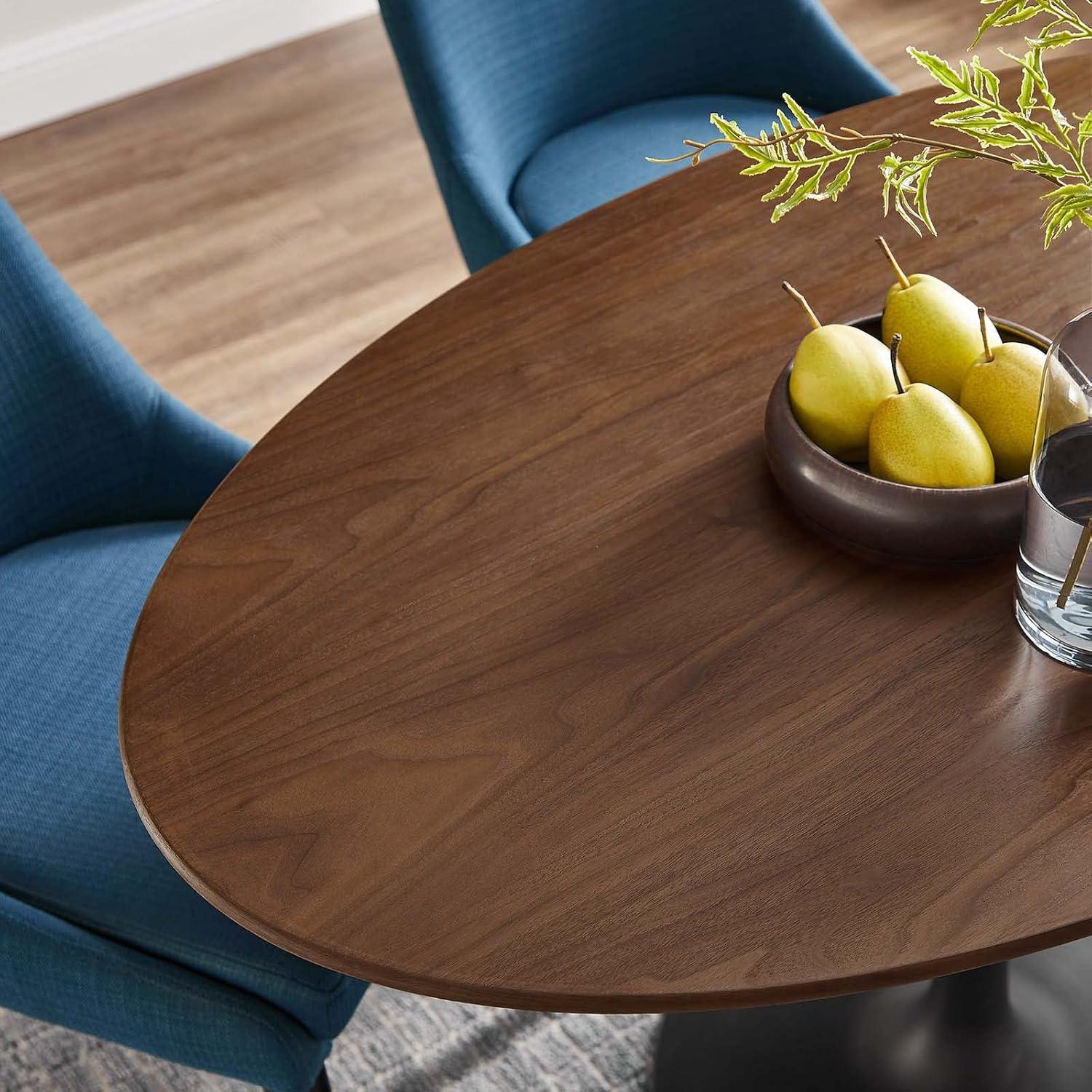 48" Walnut and Black Oval Dining Table with Metal Base