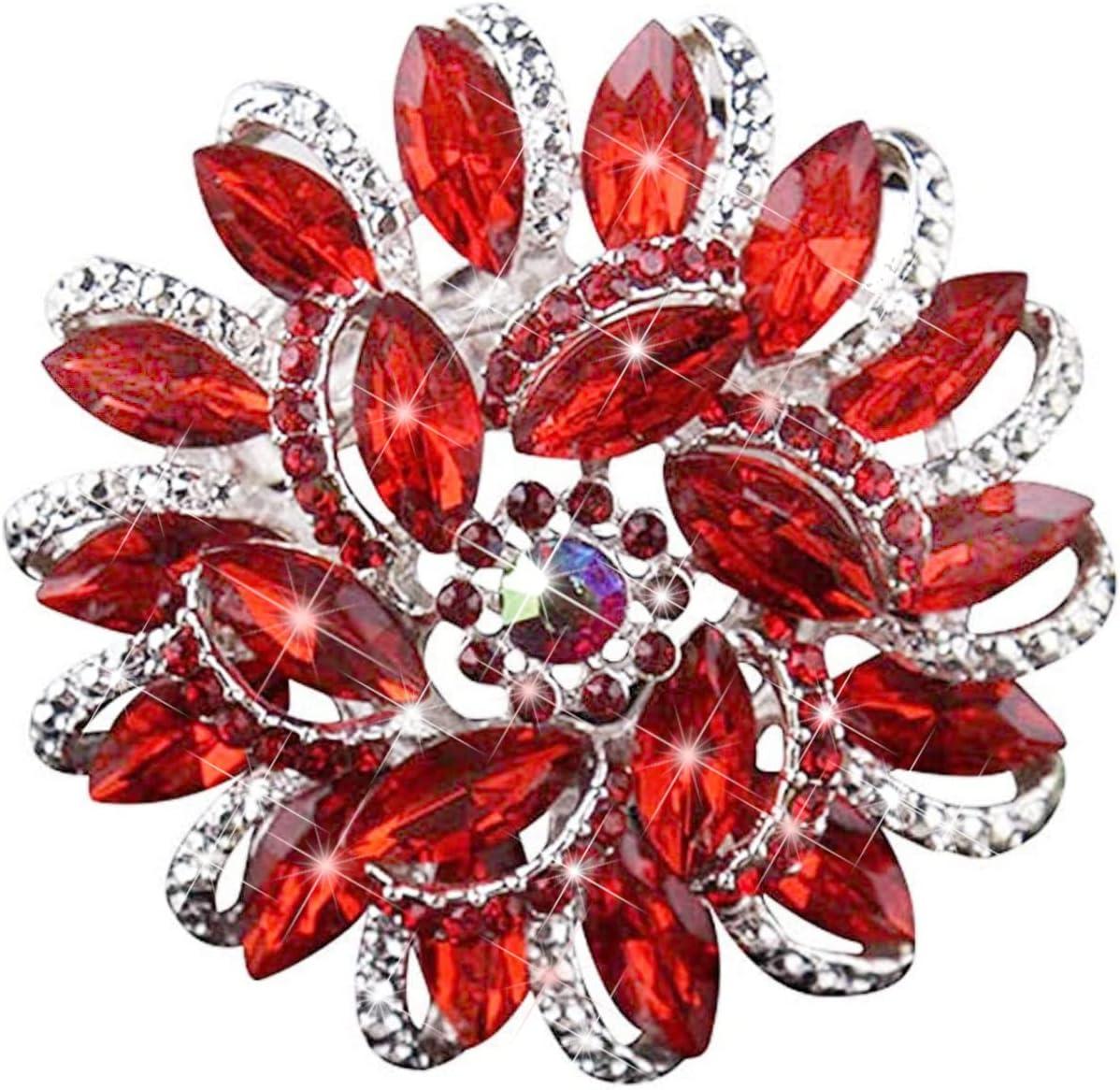 Unique Bargains Women's Rhinestone Flower Brooch Pin Red