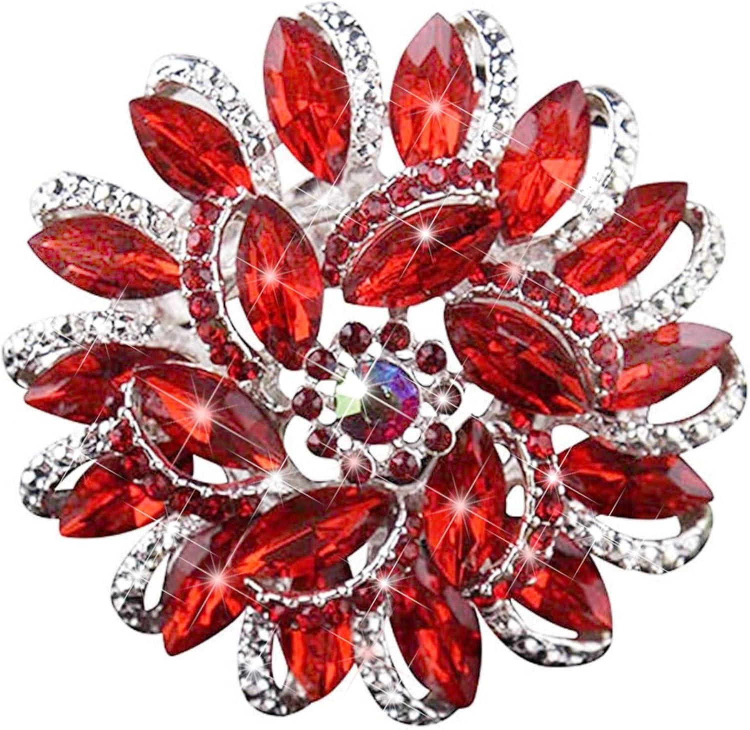 Unique Bargains Women's Rhinestone Flower Brooch Pin Red