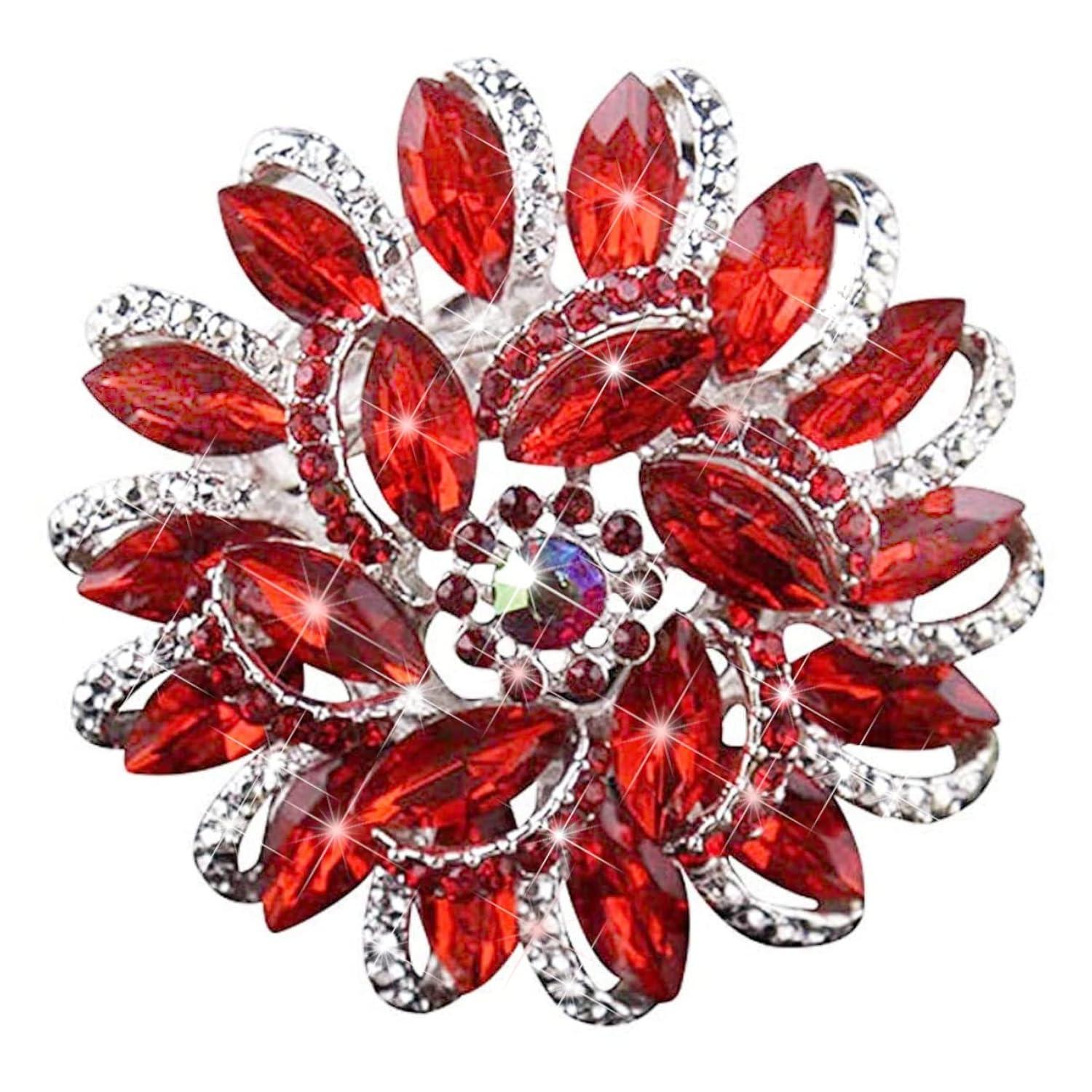 Unique Bargains Women's Rhinestone Flower Brooch Pin Red